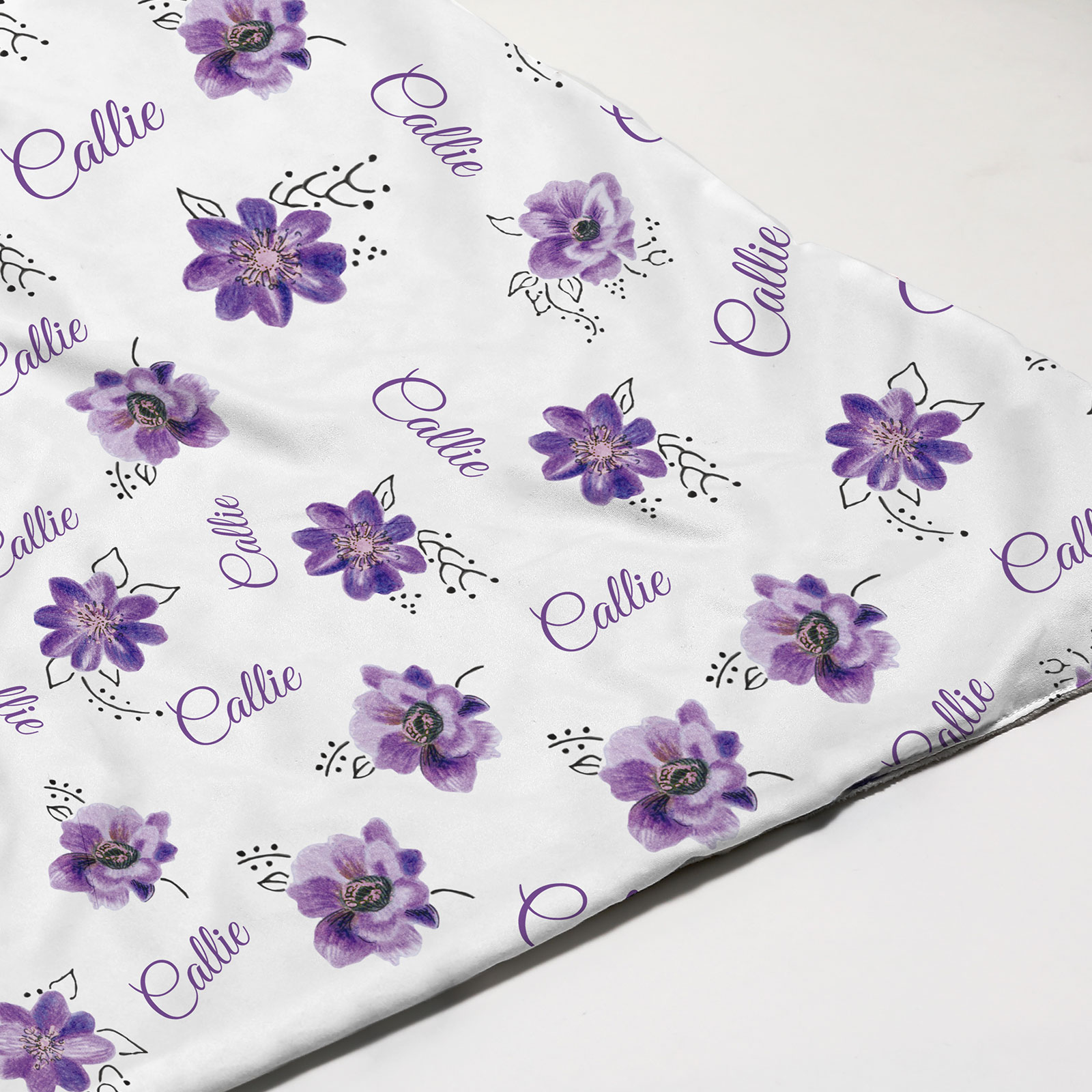 Personalized Purple Flowers Baby Girl Name Blanket