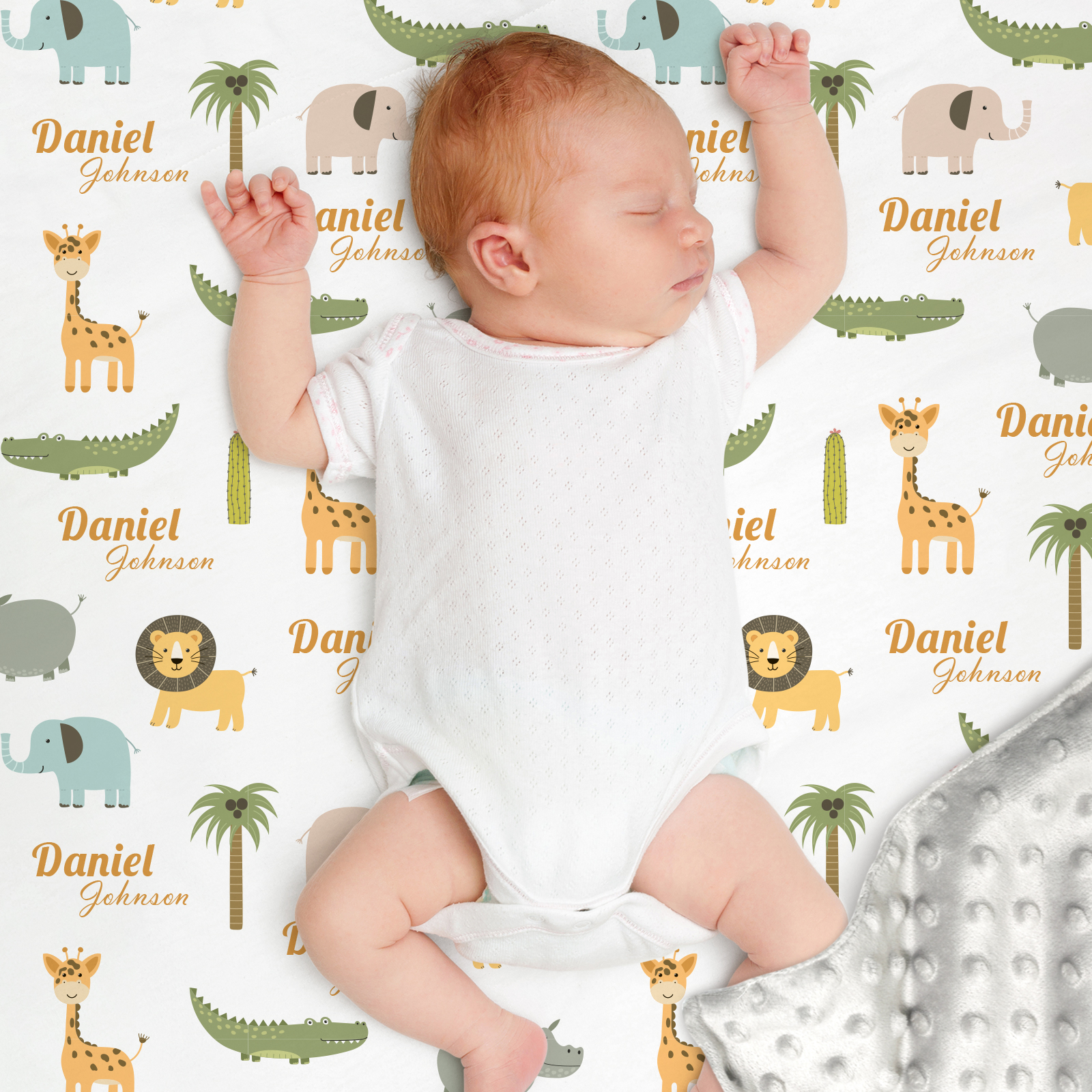 Animal Party Personalized Baby Name Blanket