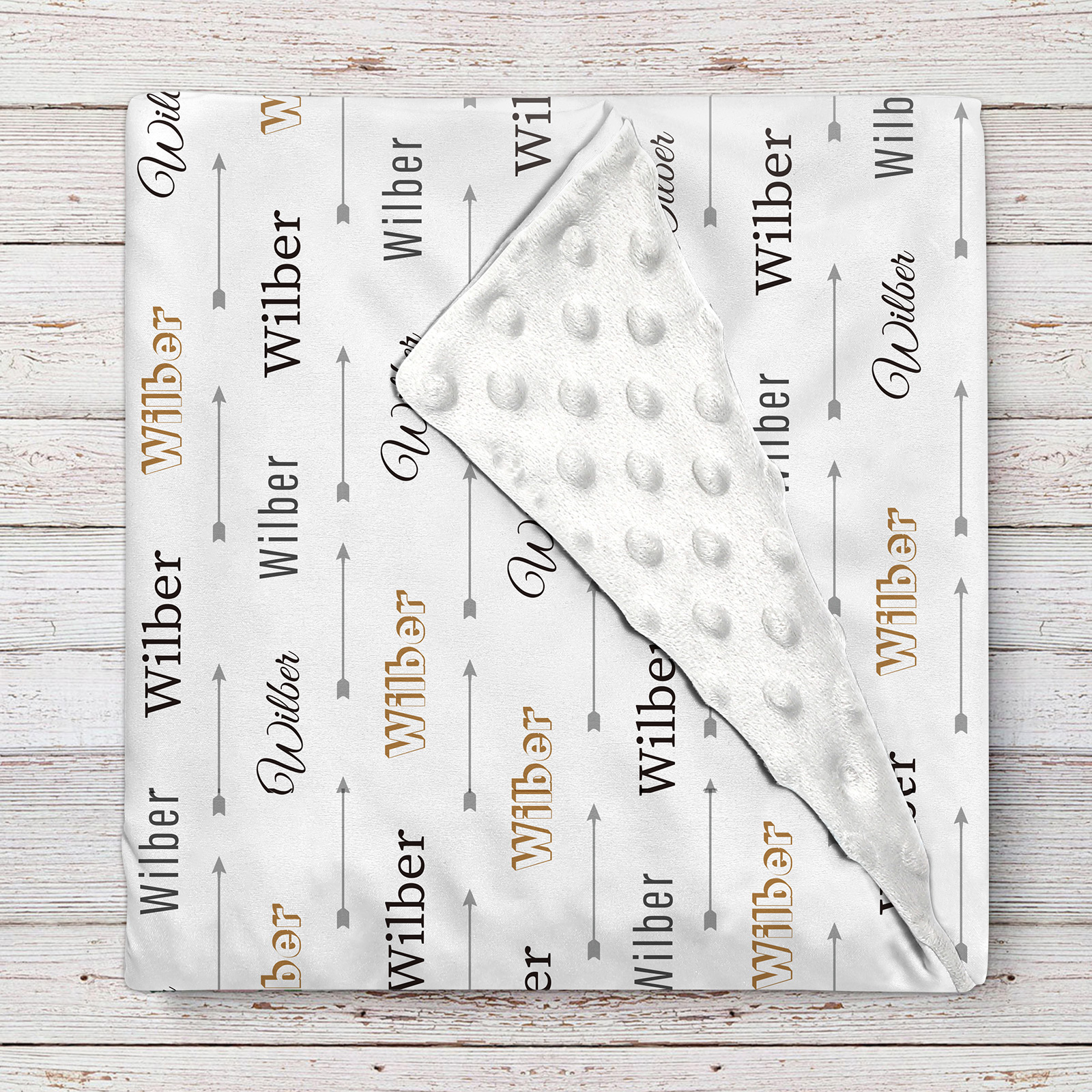 Wilber's White Fantasy Personalized Baby Name Blanket 