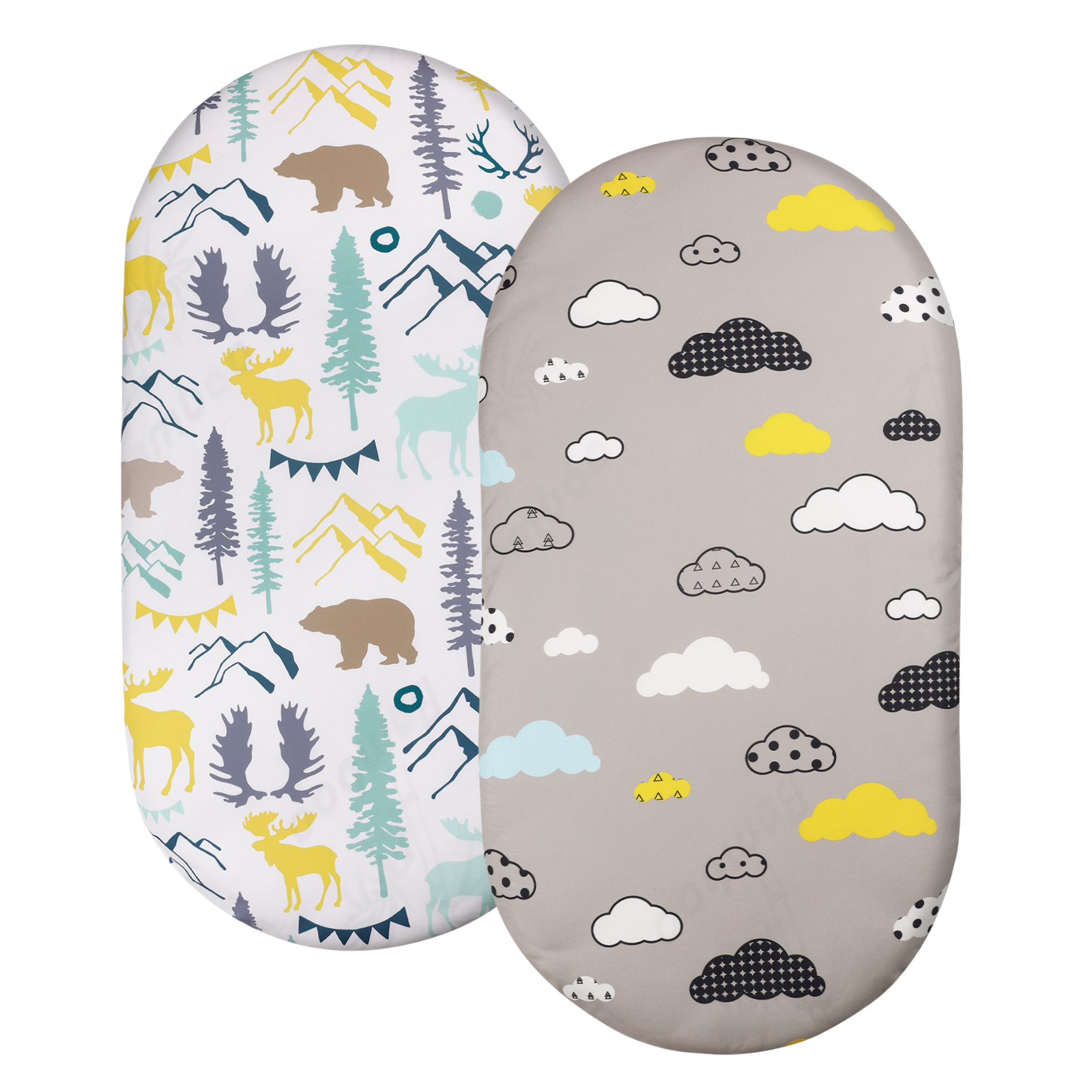 Cloud & Deer and bear | Soft Microfiber Fitted Change Pad Cover & Bassinet Sheets 2-Pack | 16''*32''