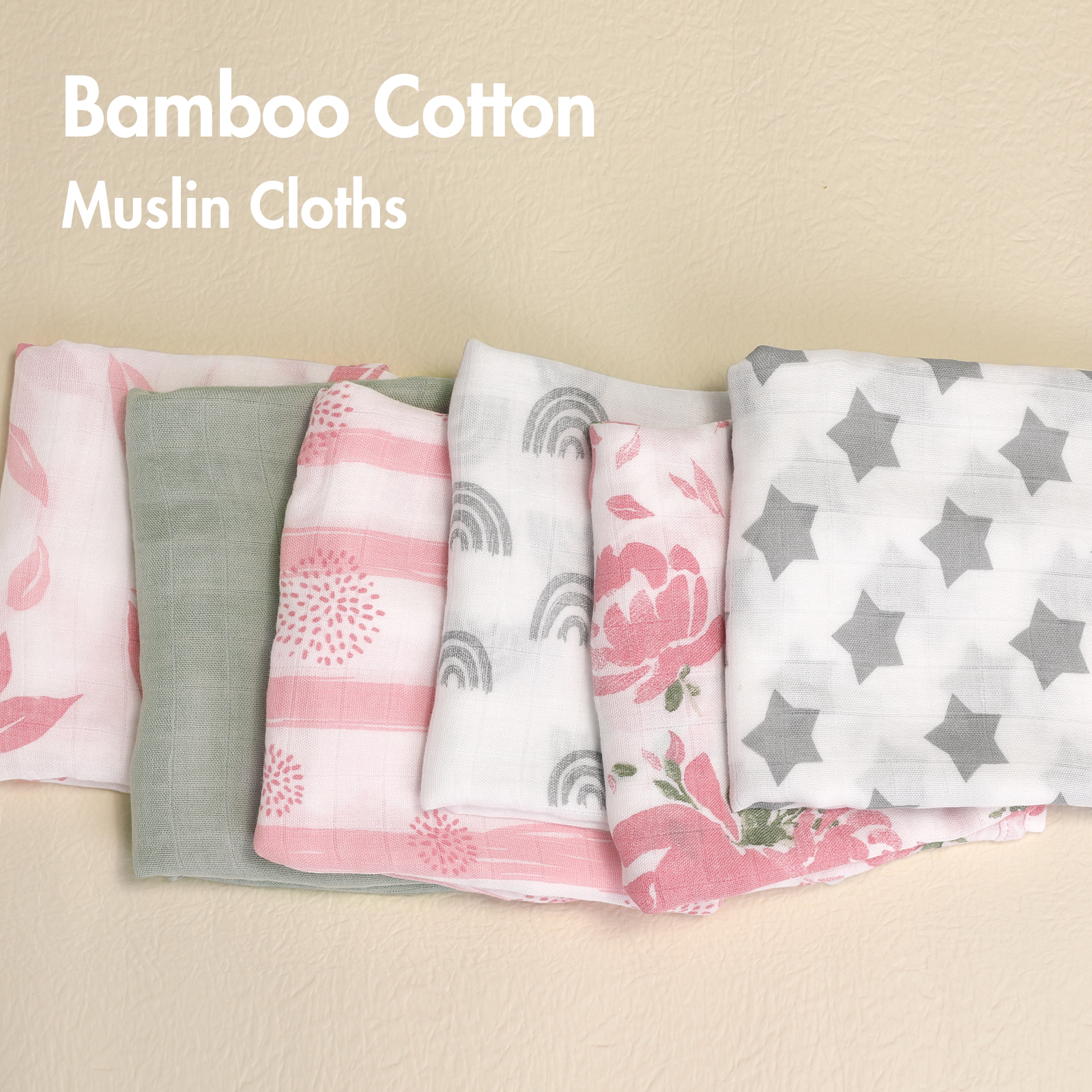 Muslin Swaddle Blankets 6-Pack, 28 X 28" - Pink Floral