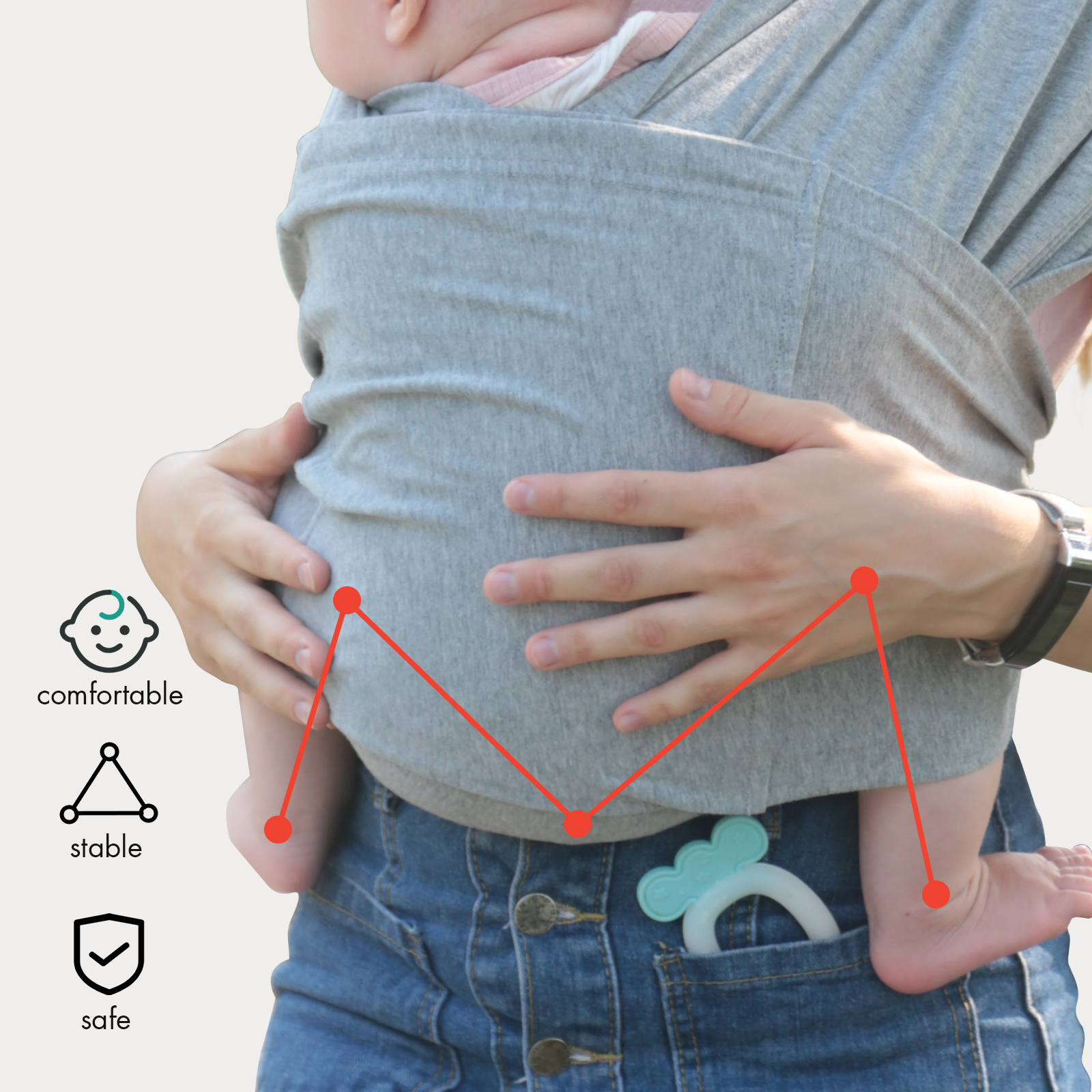 Light Gray | 0-36 Months Baby Adjustable Carrier Wrap up to 35lbs