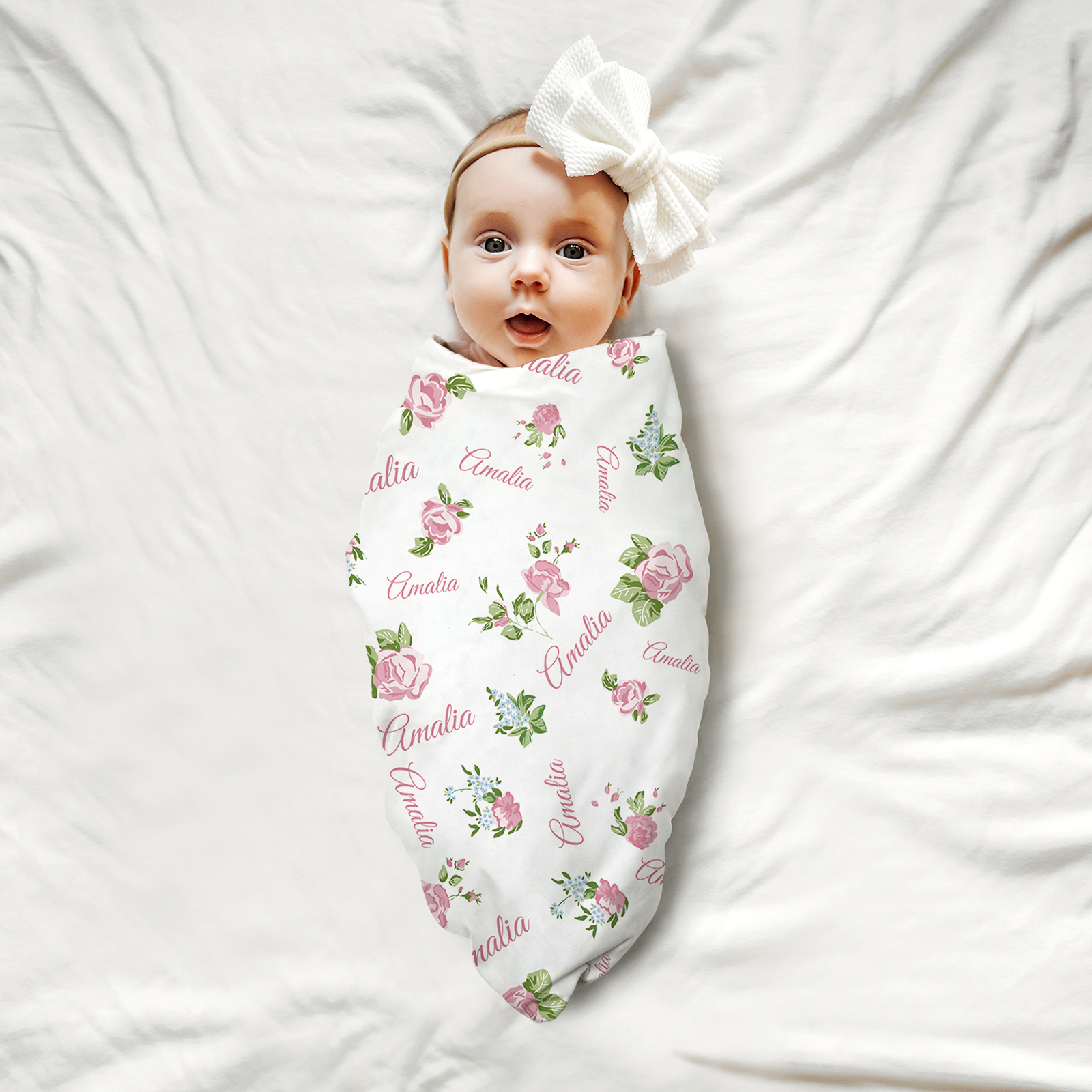 Amalia's Personalized Baby Girl Name Blanket, Romantic Pink