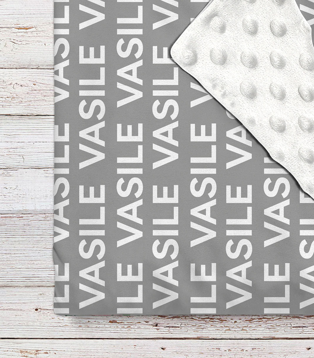 Vasile's Light Gray Personalized Baby Name Blanket 