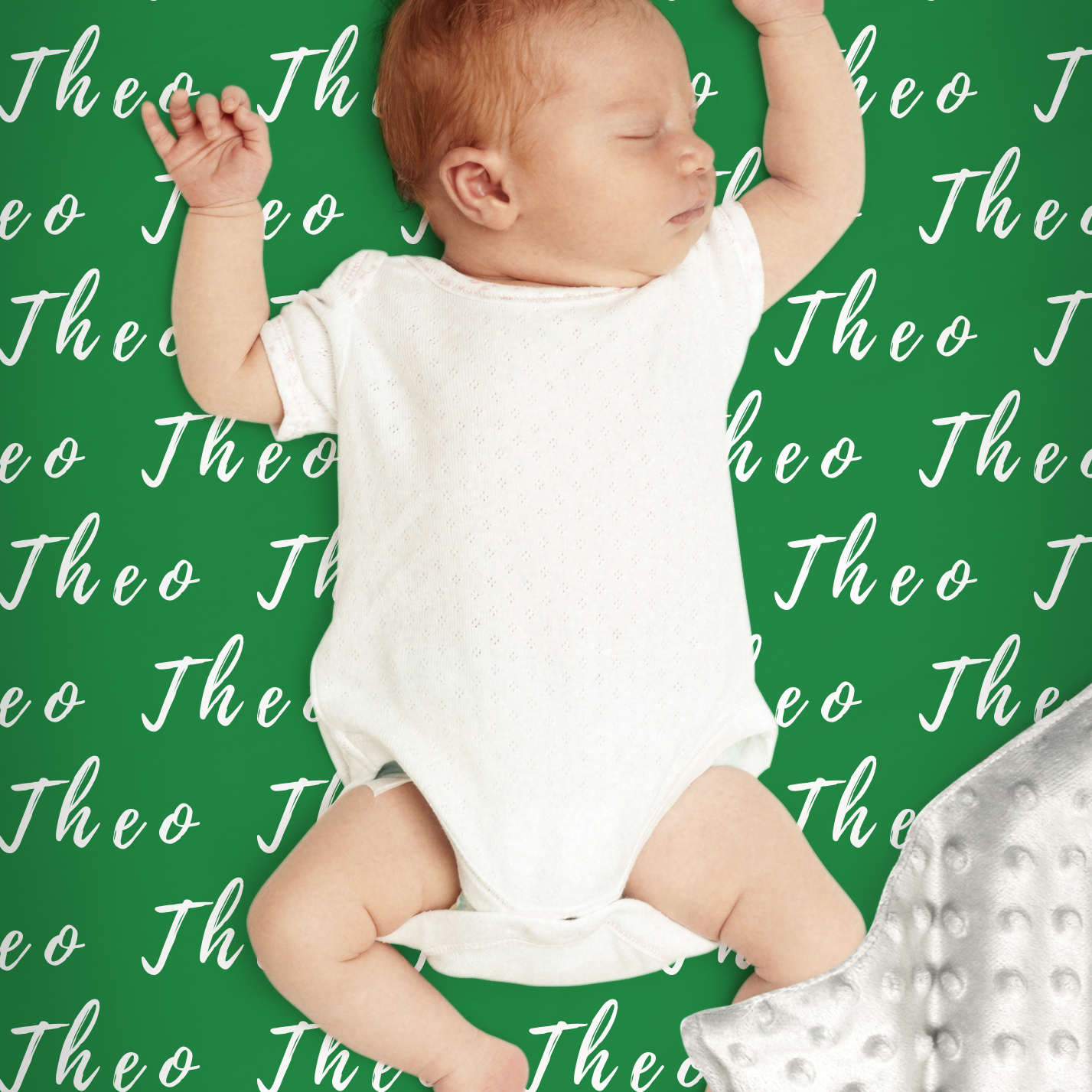 Theo's Medium Green Tone Personalized Name Baby Blanket