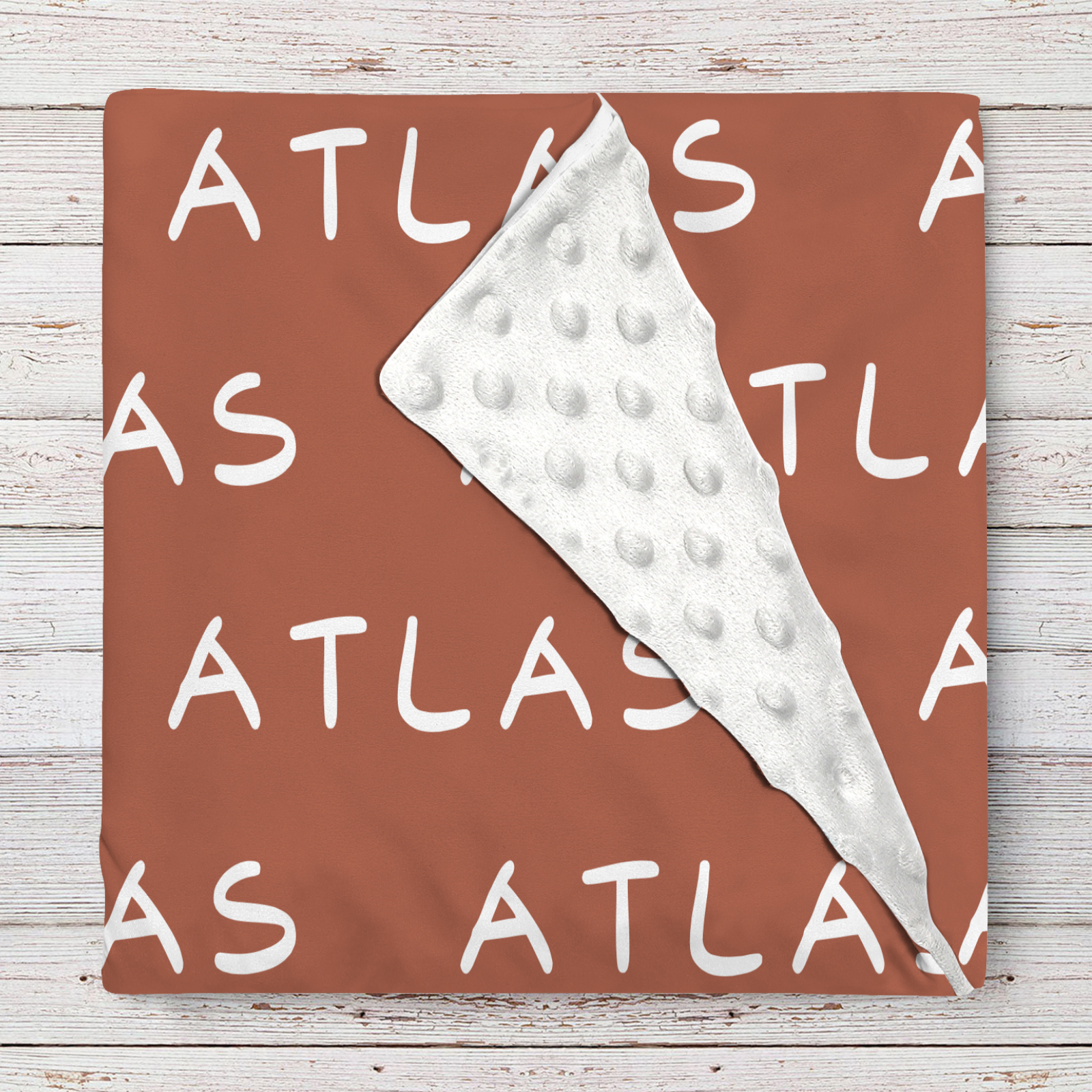Atlas's Grayish Red Orange Tone Personalized Name Blanket