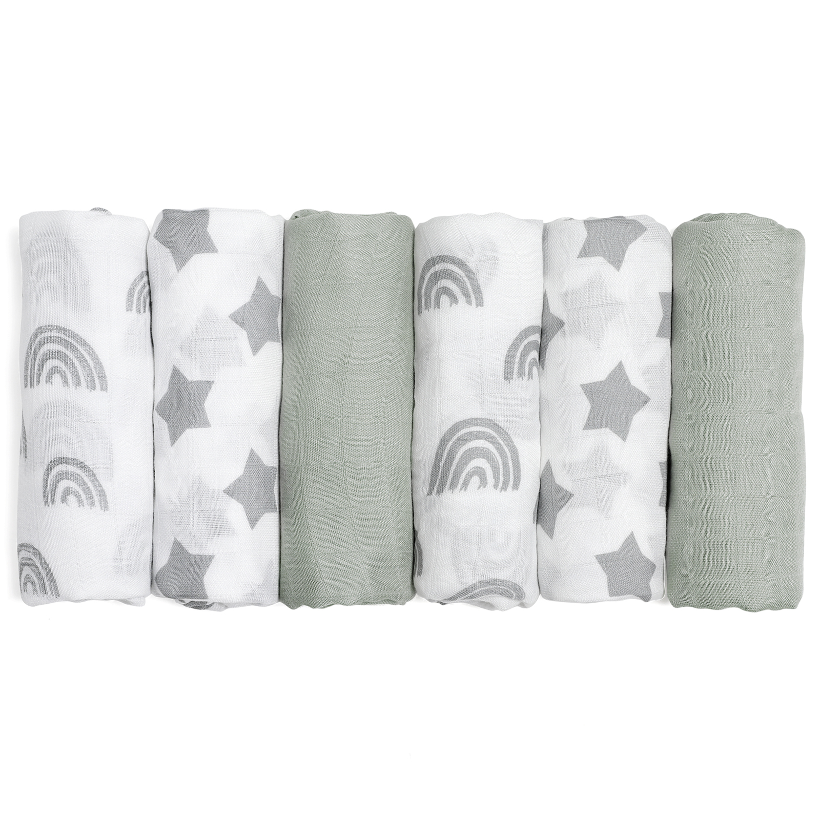 Muslin Swaddle Blankets 6-Pack, 28 X 28" - Grey Star