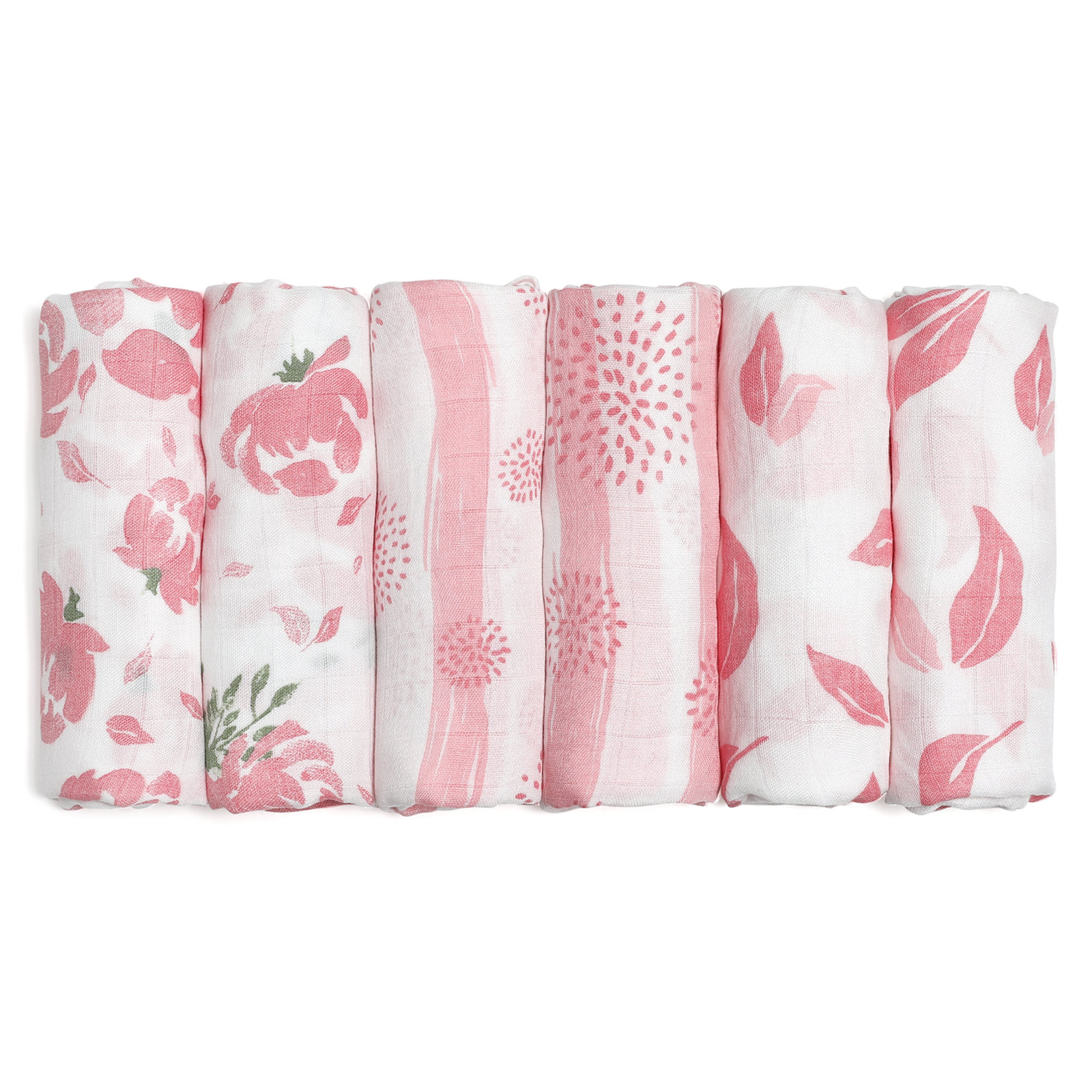 Muslin Swaddle Blankets 6-Pack, 28 X 28" - Pink Floral