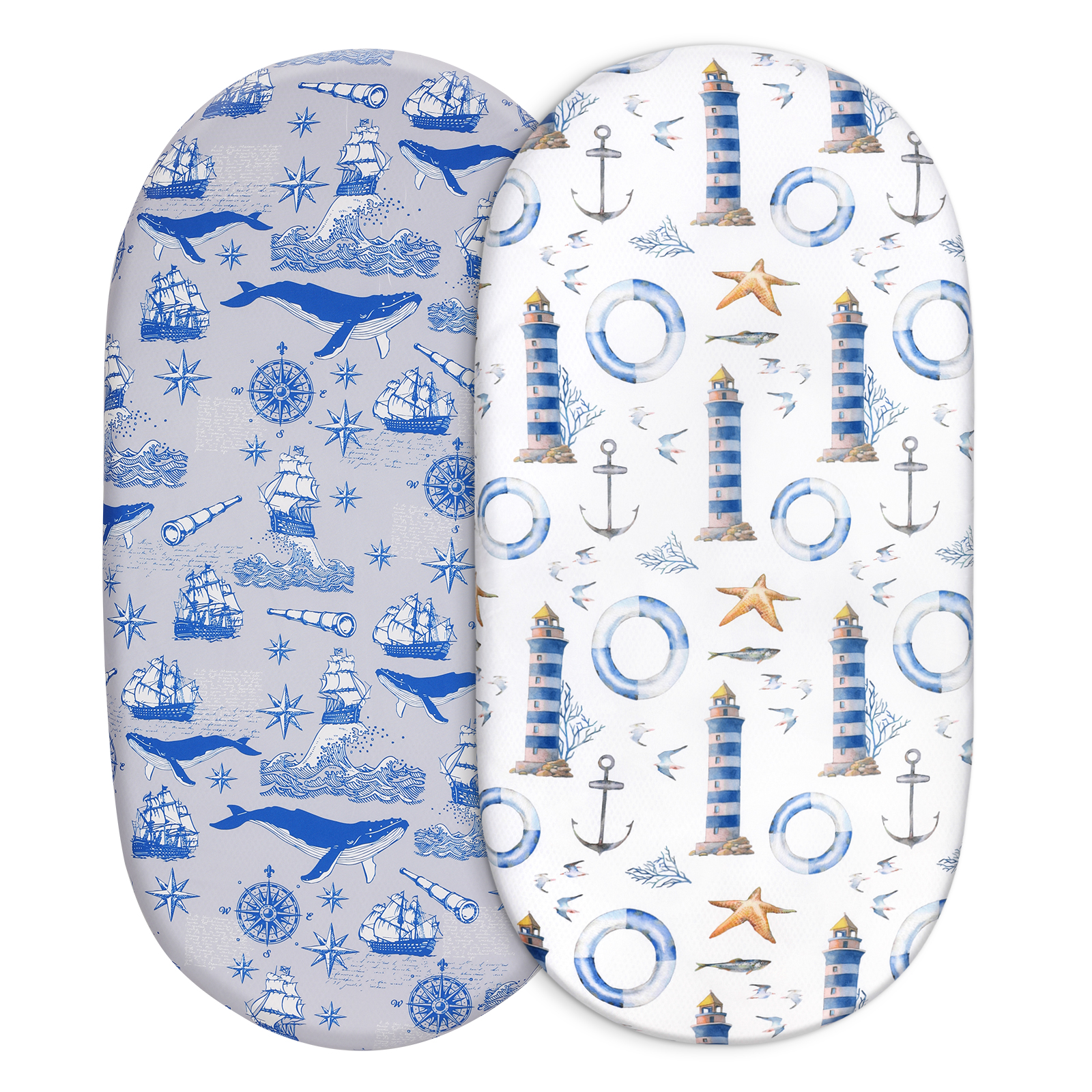 Whale & Lighthouse | Soft Microfiber Fitted Change Pad Cover & Bassinet Sheets 2 Pack | 16''*32''