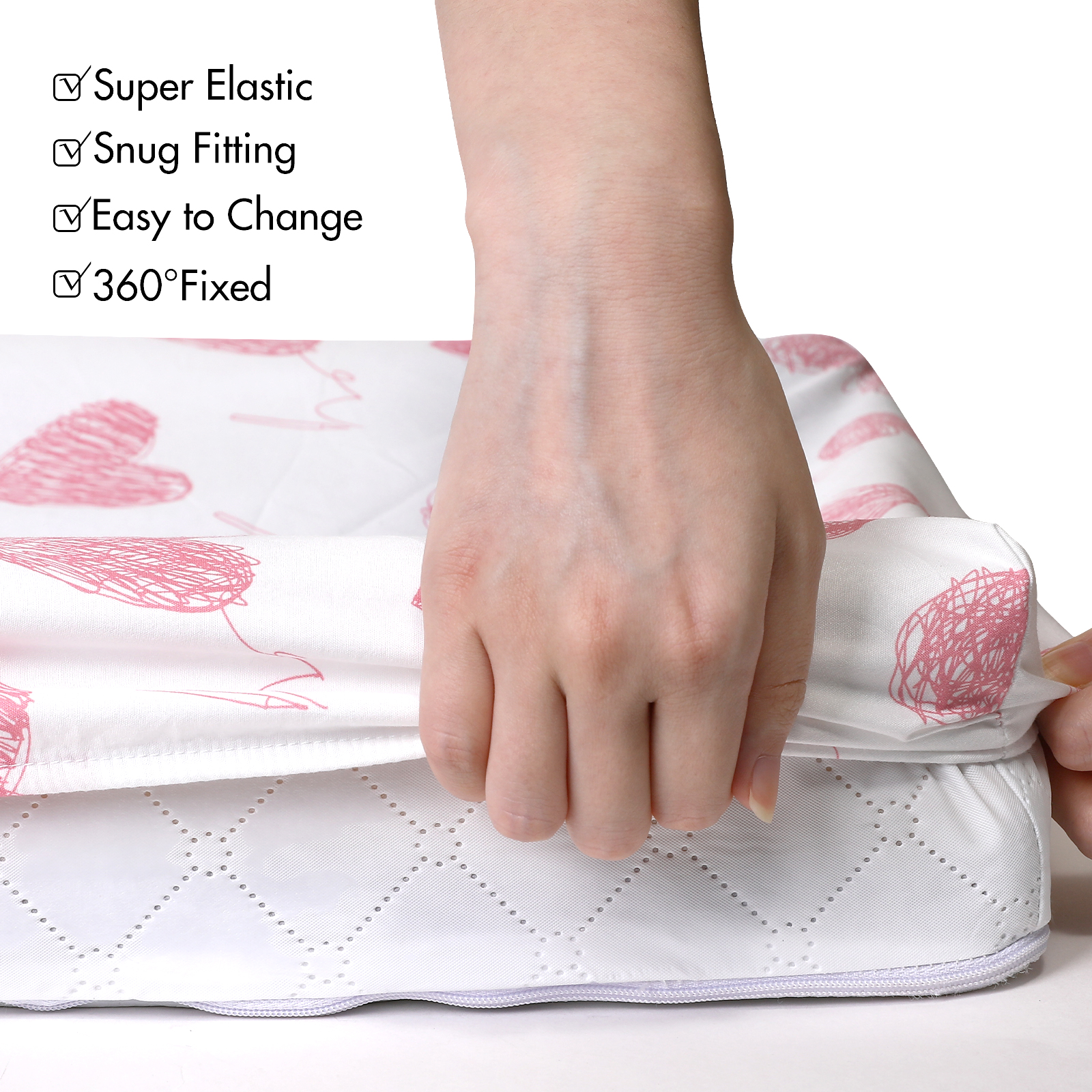 Pink Heart | Soft Microfiber Fitted Change Pad Cover & Bassinet Sheets 4 Pack | 16''*32''