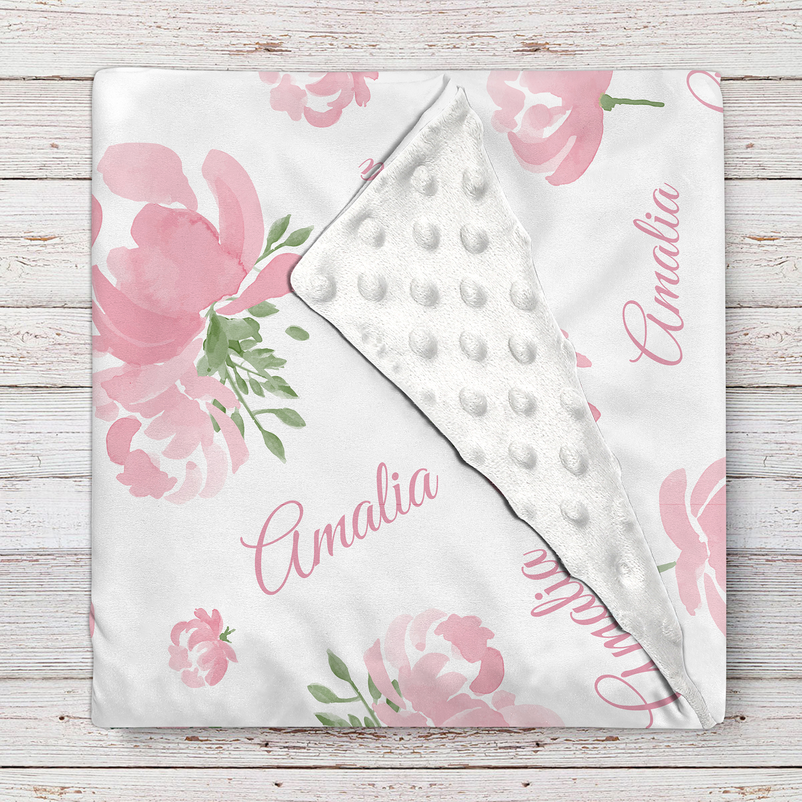 Personalized Baby Girl Name Blanket, Floral print coral