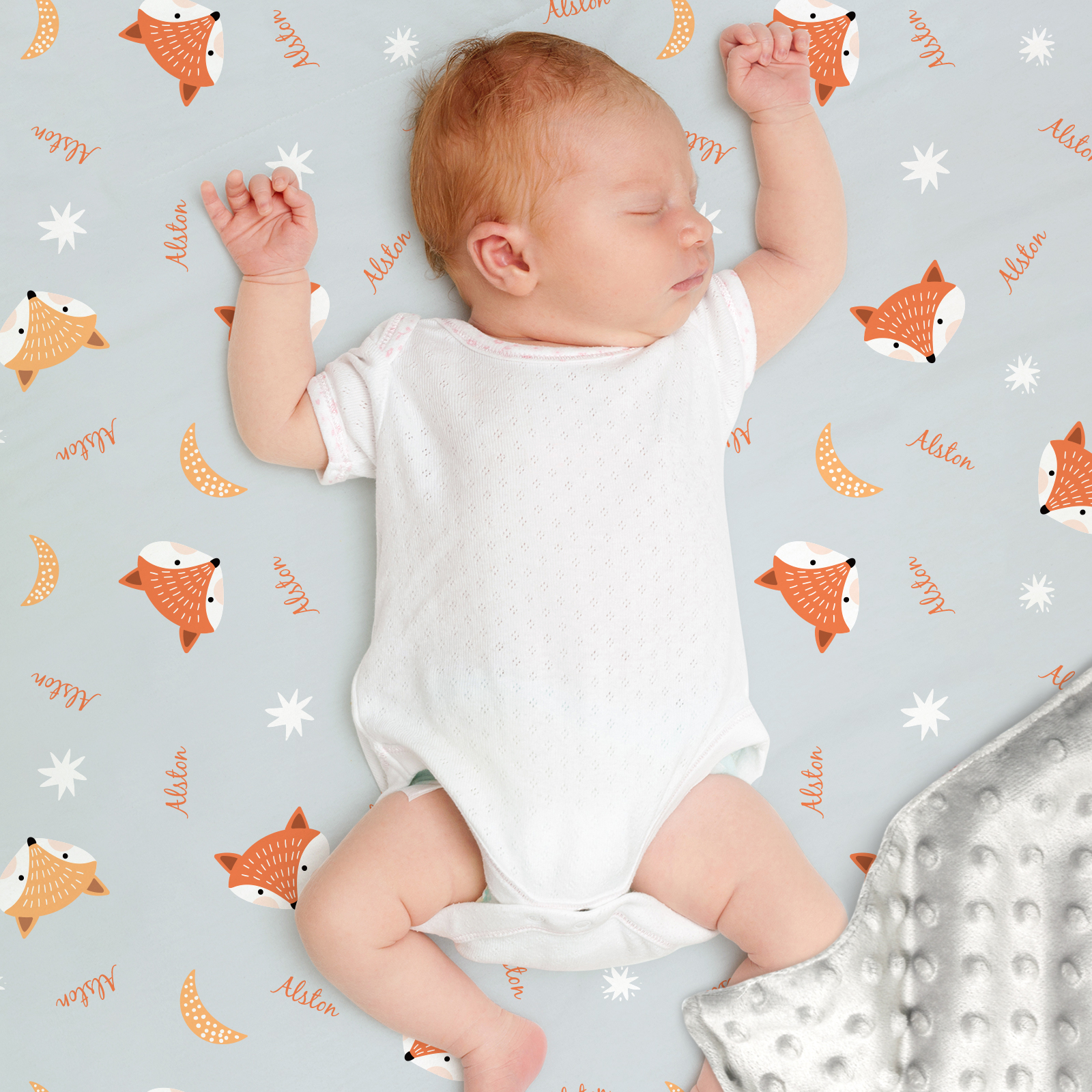 Cute Foxes Personalized Baby Boy Name Blanket
