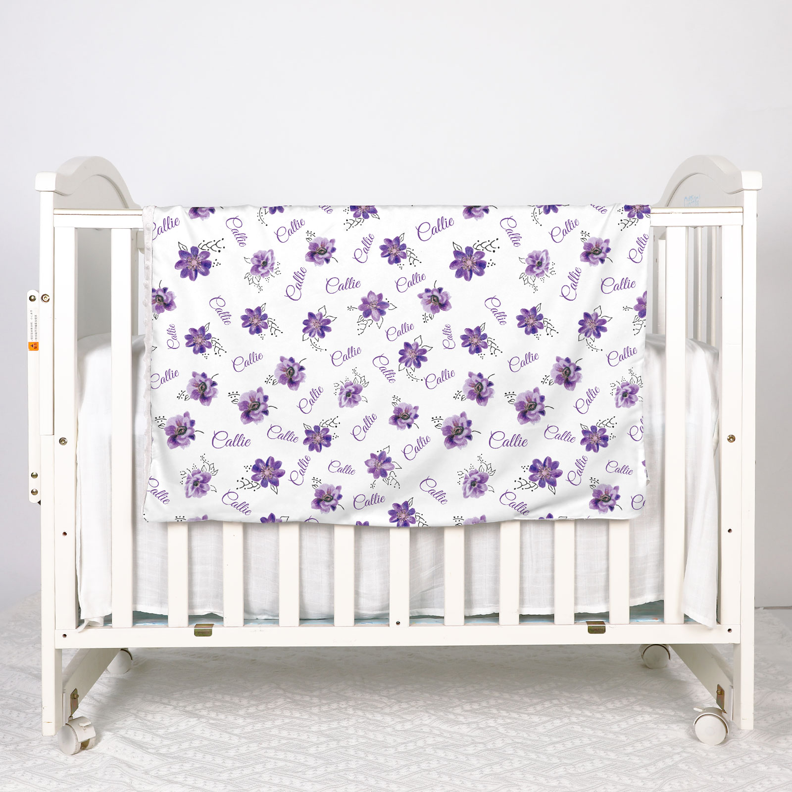 Personalized Purple Flowers Baby Girl Name Blanket