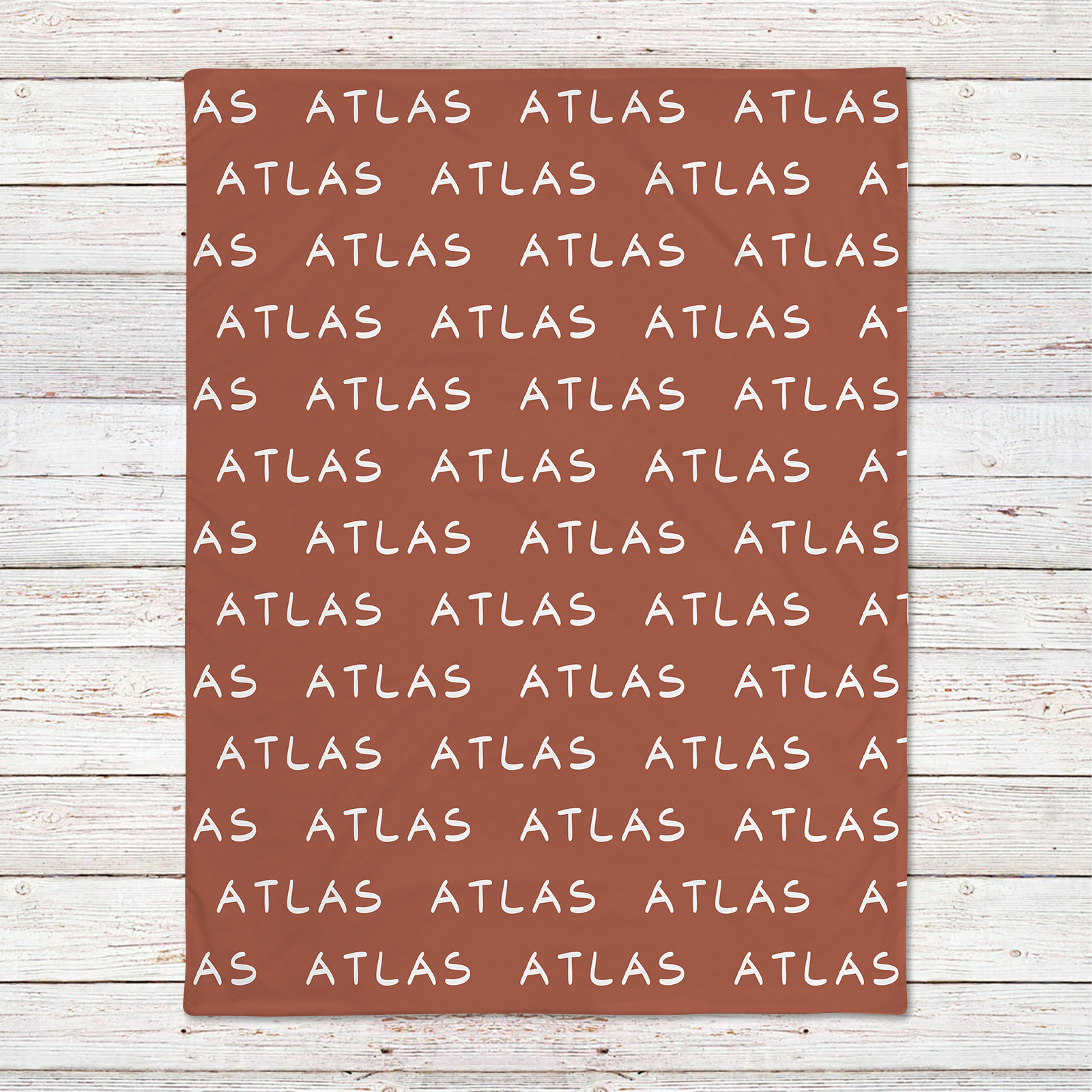 Atlas's Grayish Red Orange Tone Personalized Name Blanket