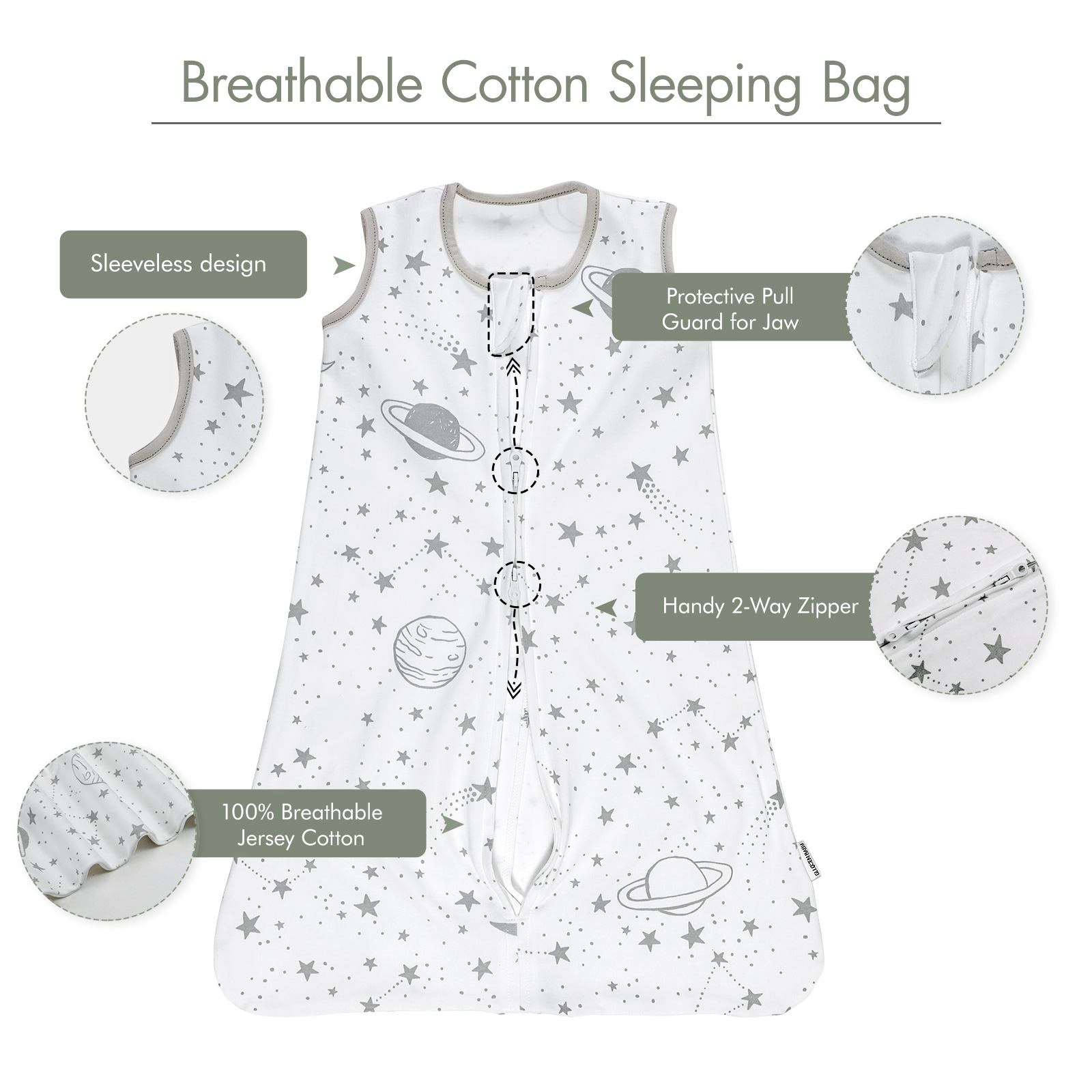 Gllquen Baby Premium Sleep Sack 2 Pack - Planet & Star