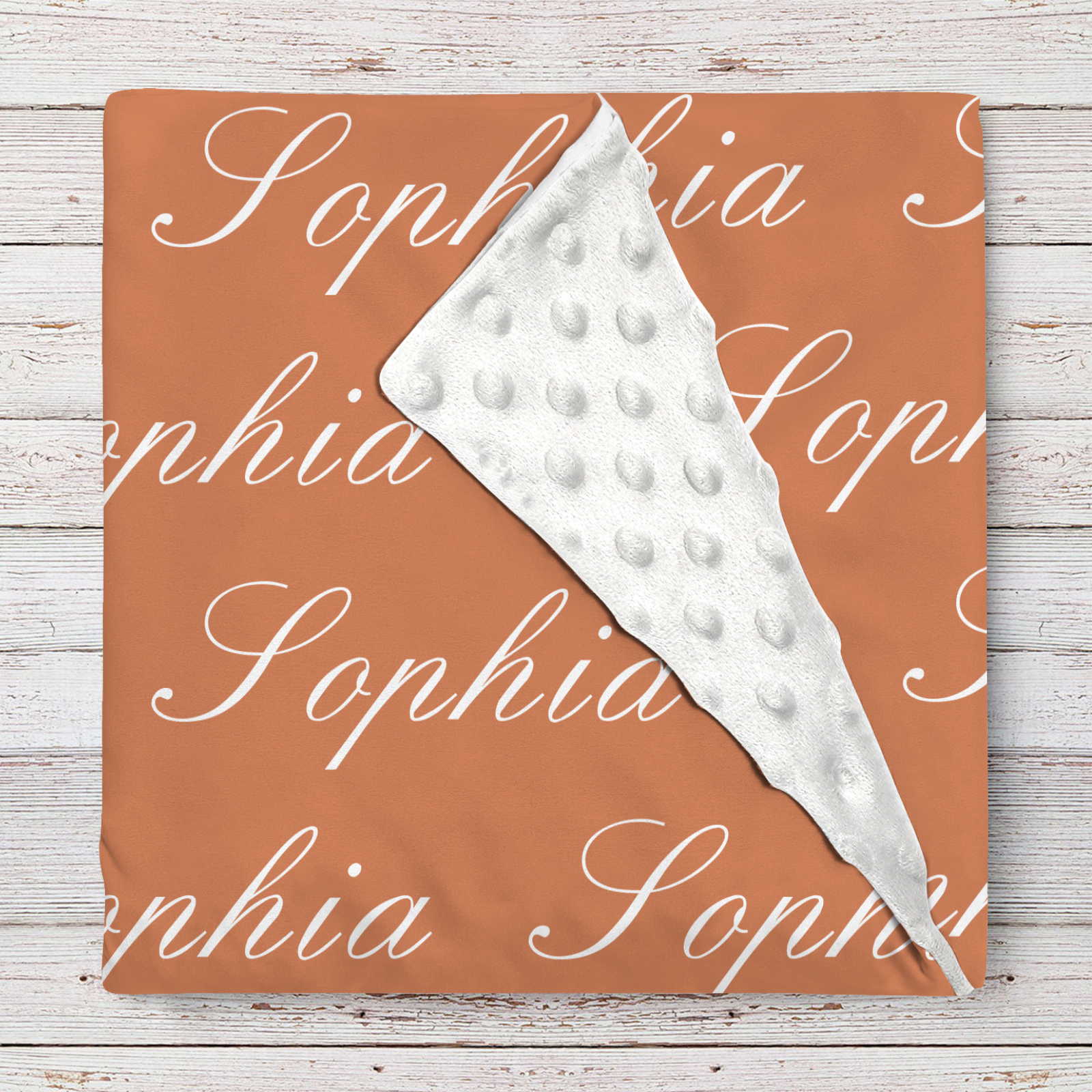 Sophia's Red Orange Script Personalized Name Blanket