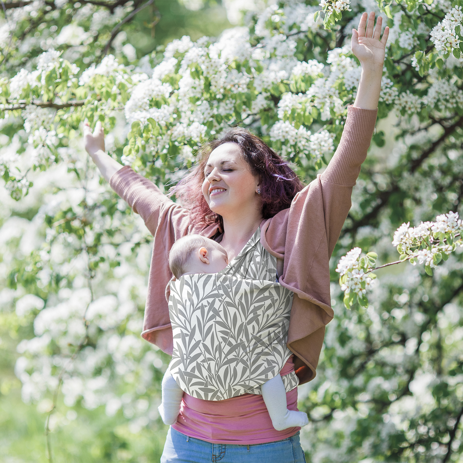 Wrap Baby Carrier, Grey branch - Original Stretchy Infant Sling, Perfect for Newborn Babies and Children up to 33 lbs