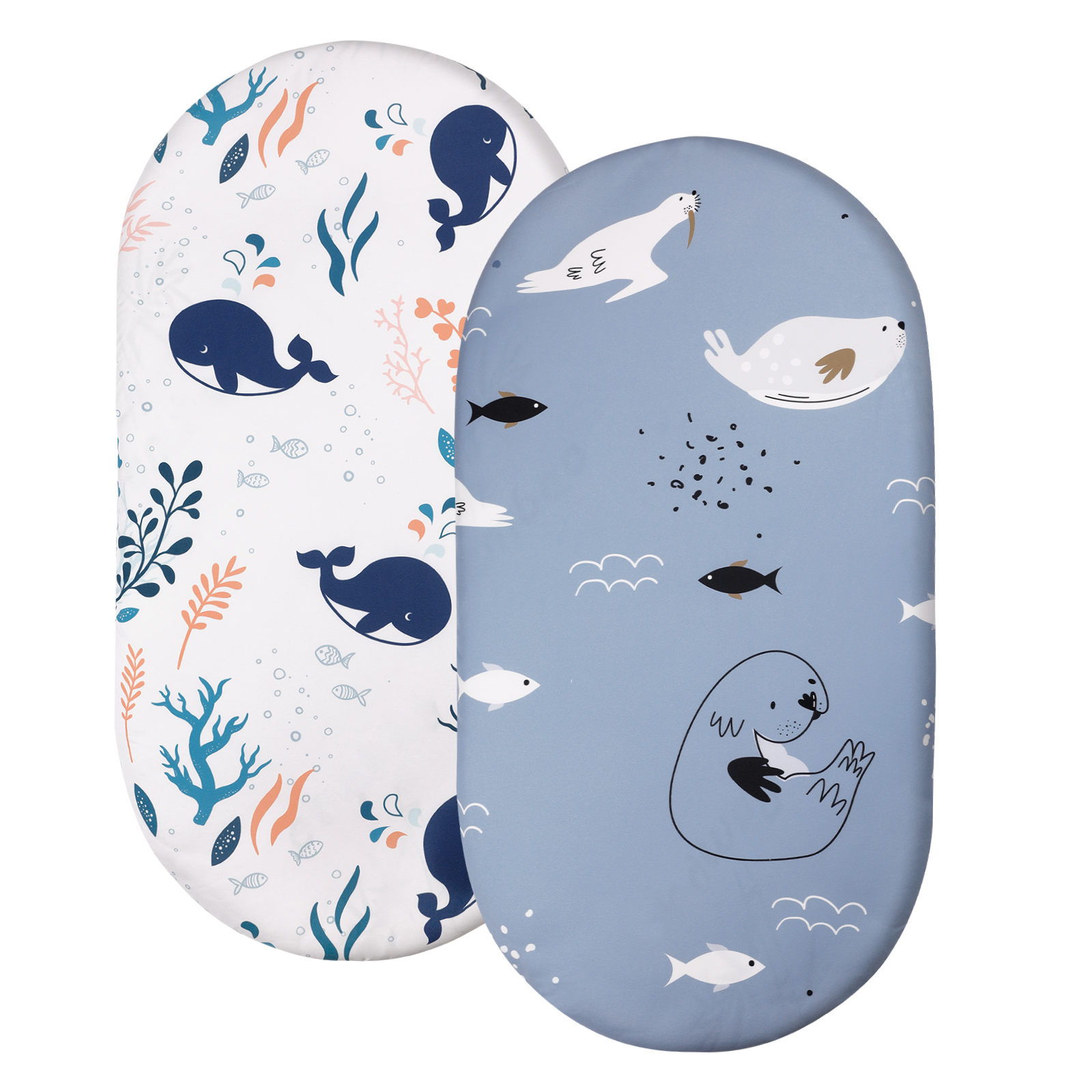 Fish & Sea | Soft Microfiber Fitted Change Pad Cover & Bassinet Sheets 2-Pack | 16''*32''