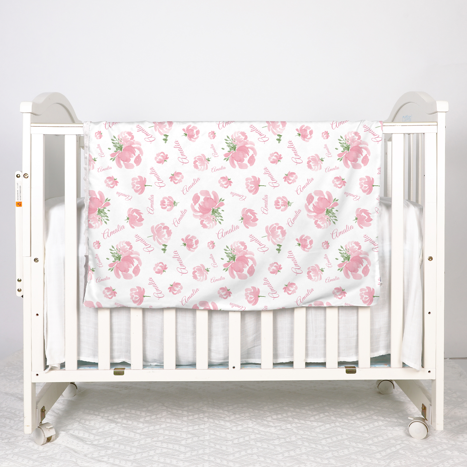 Personalized Baby Girl Name Blanket, Floral print coral