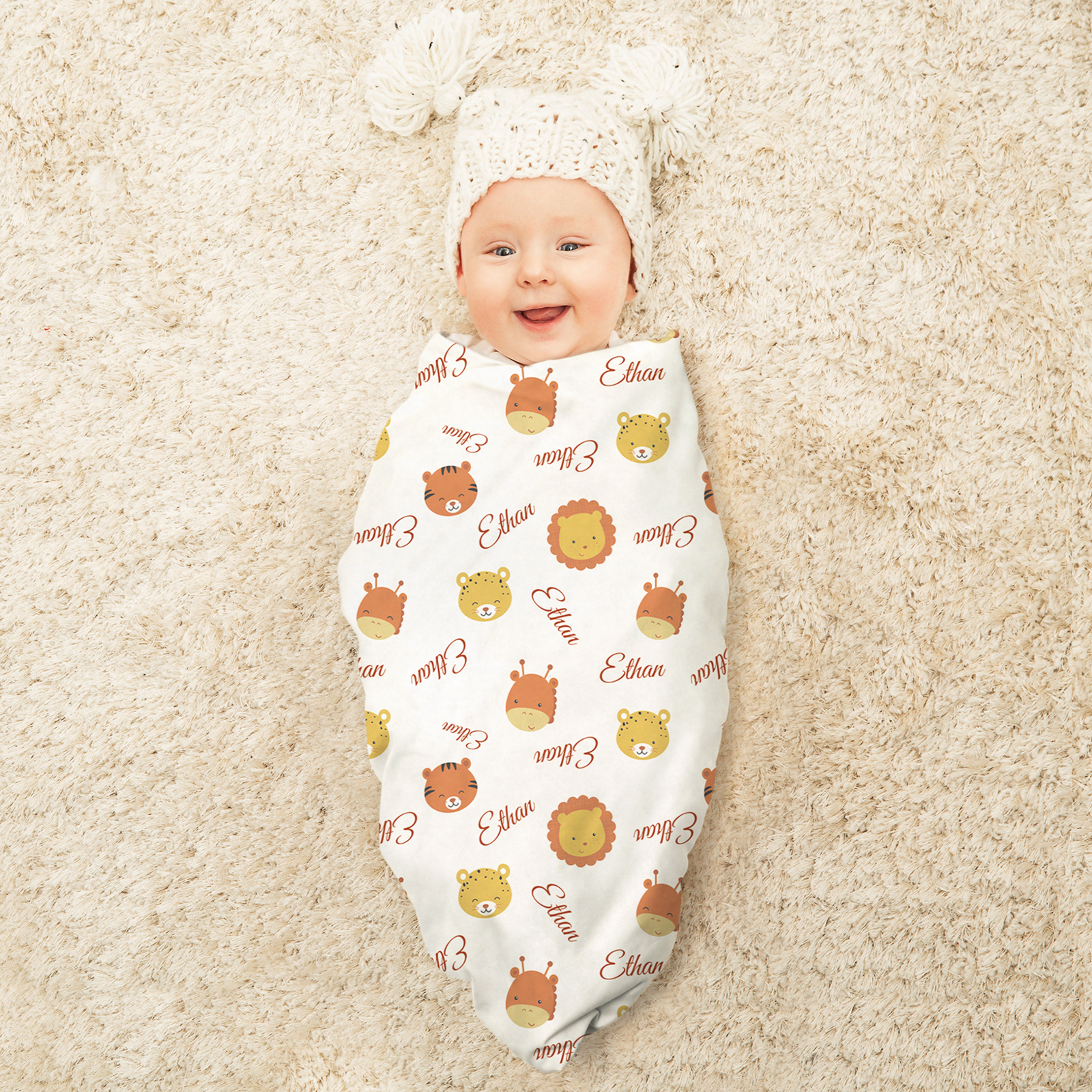 Ethan's Personalized Baby Name Blanket, Safari Animals