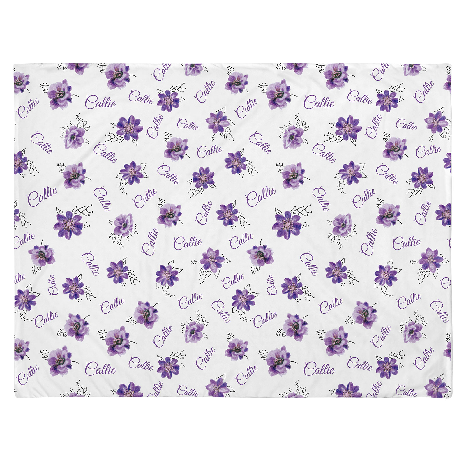 Personalized Purple Flowers Baby Girl Name Blanket