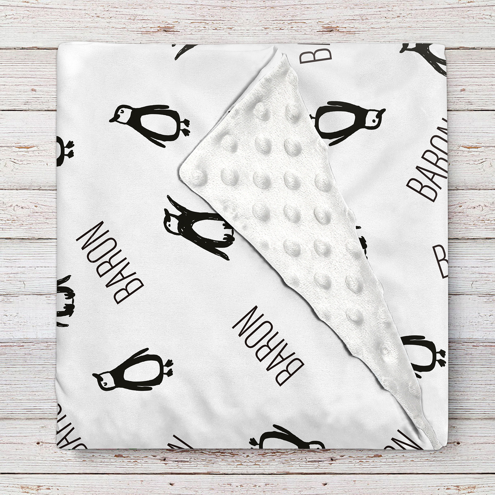 Penguin Kingdom Personalized Baby Boy Name Blanket