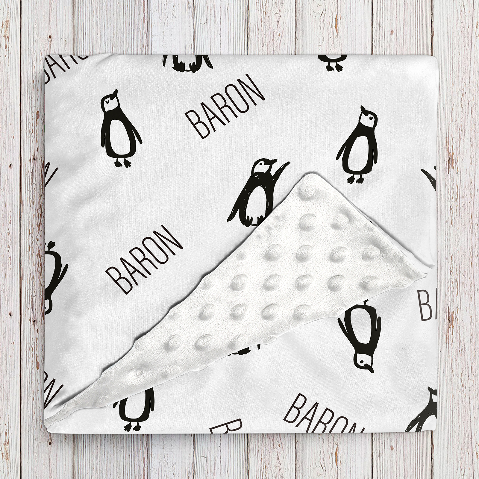 Penguin Kingdom Personalized Baby Boy Name Blanket