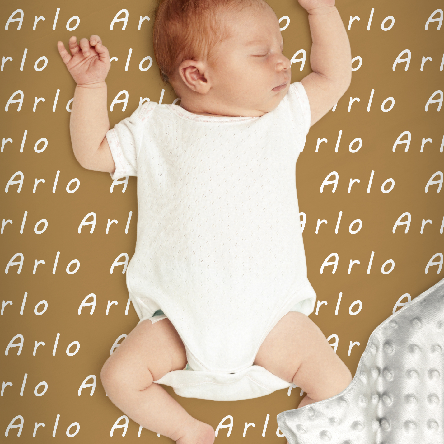 Arlo's Gray Orange Tone Personalized Name Blanket