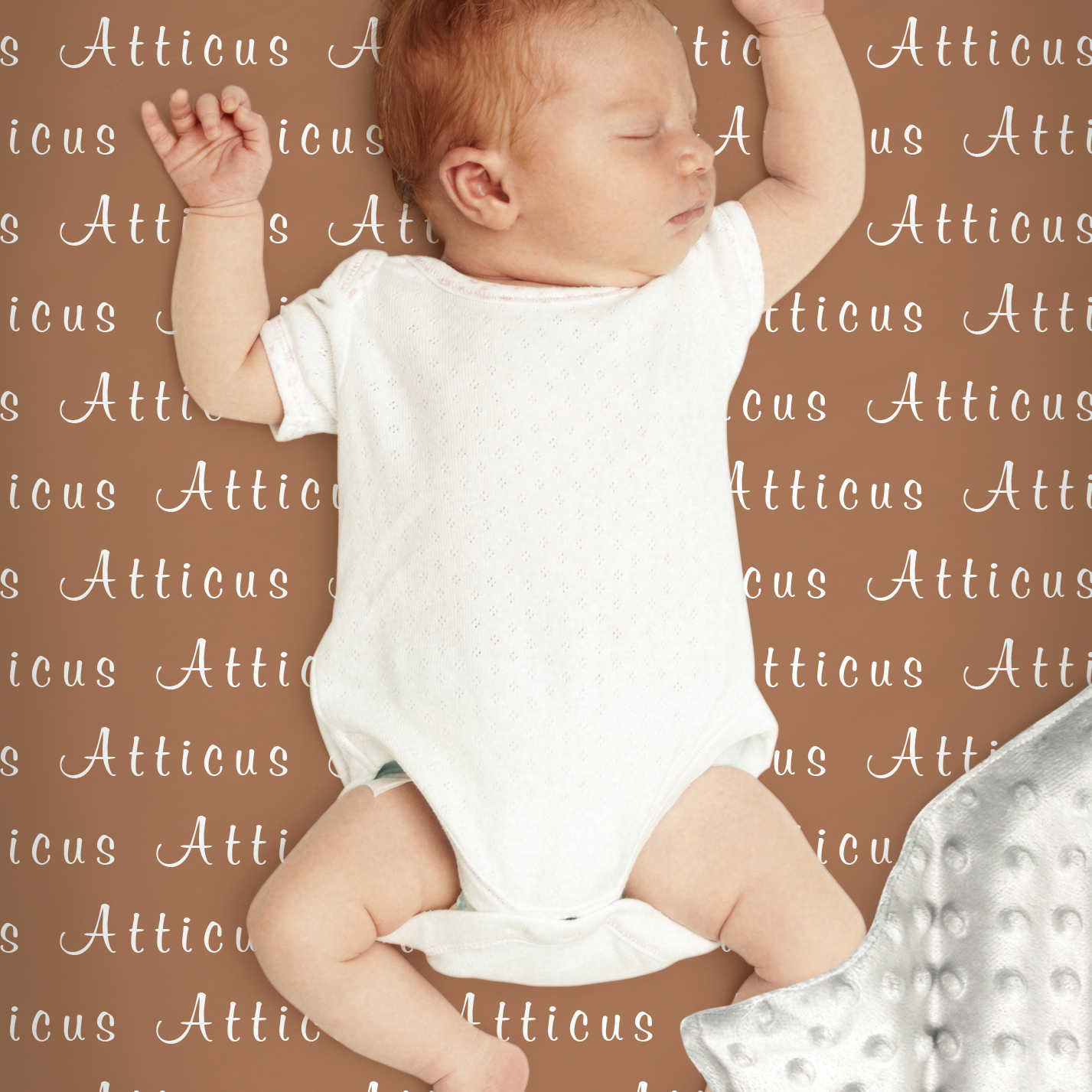 Atticus' Grayish Brown Personalized Baby Blanket