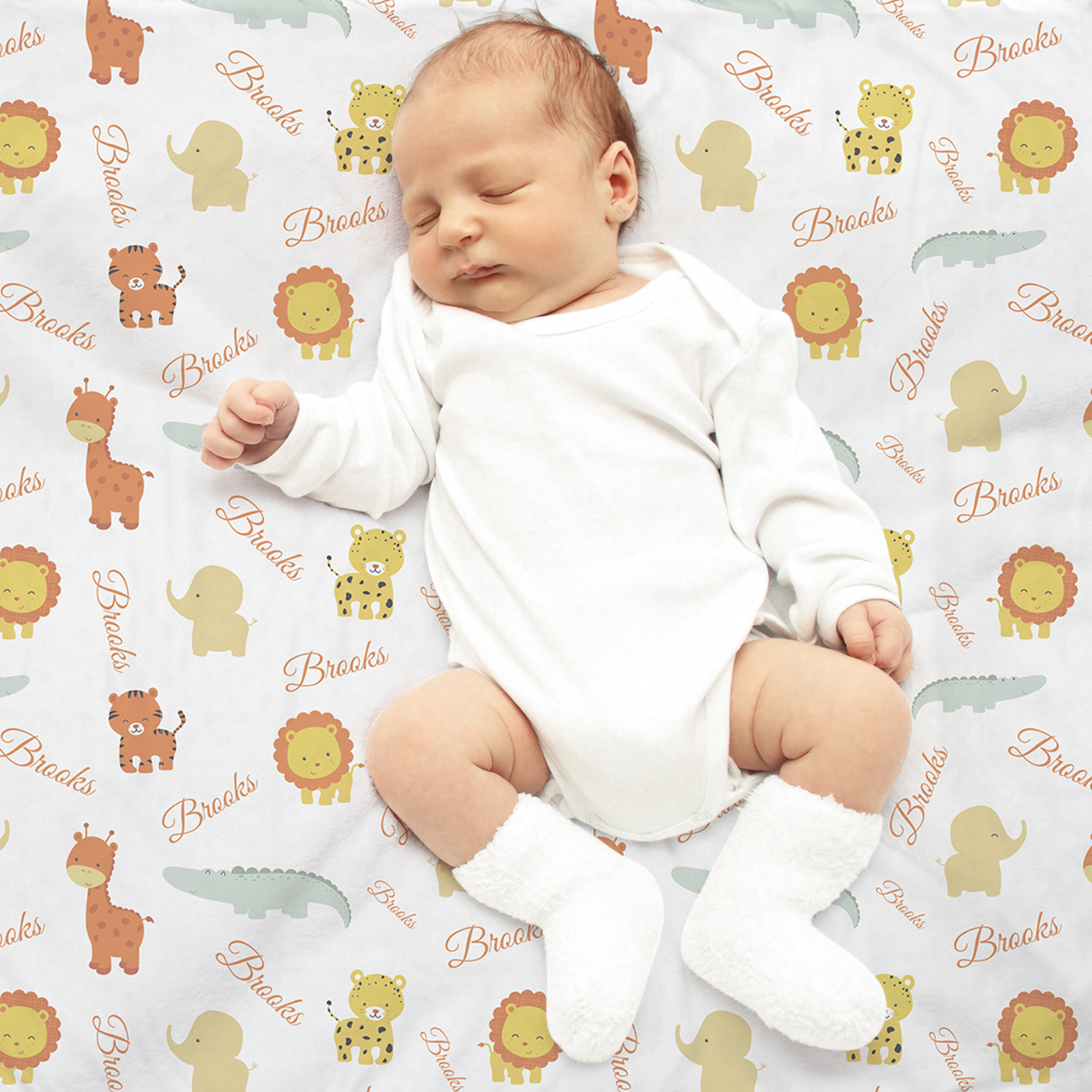 Cute Animals Personalized Baby Boy Name Blanket