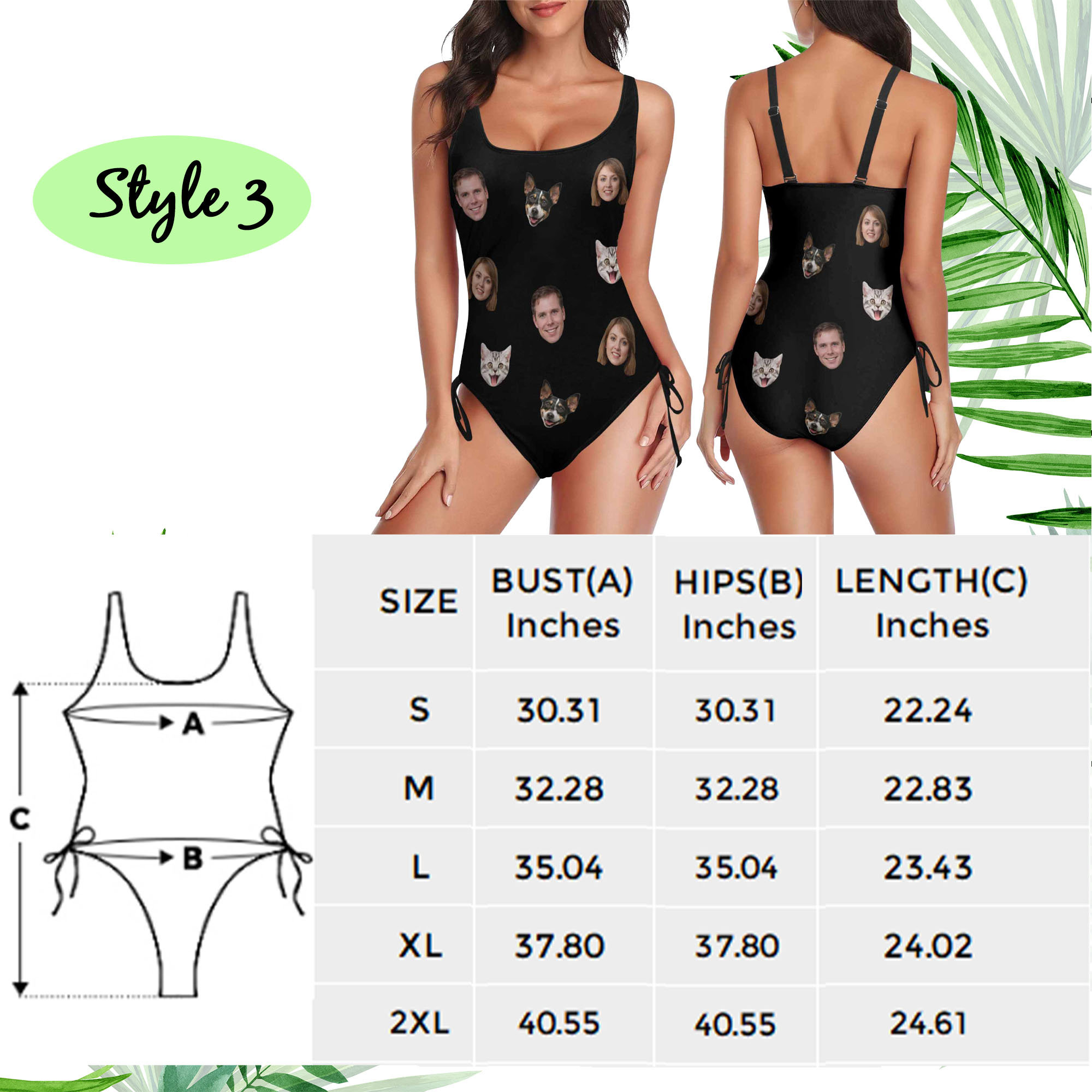 Custom Women Drawstring Side One-Piece Swimsuit, Personalized Face Bikini For Women, Custom Photo Swimwear Bikini, custom face Bathing Suit