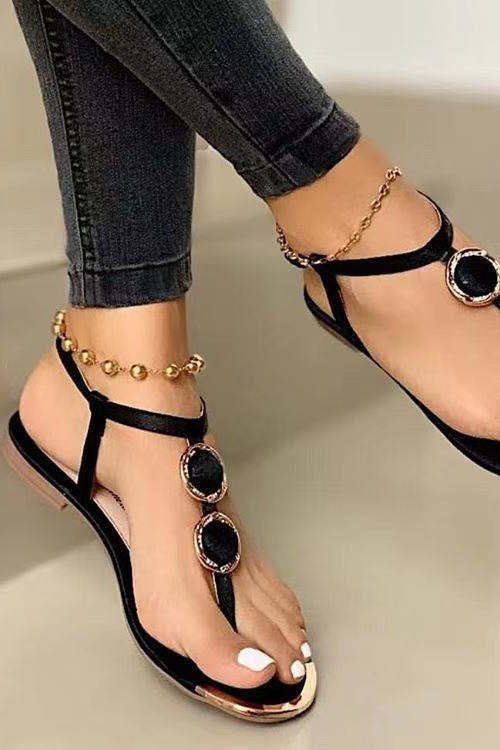 Women Solid Beaded Tie Toe Flat Sandals-xinru