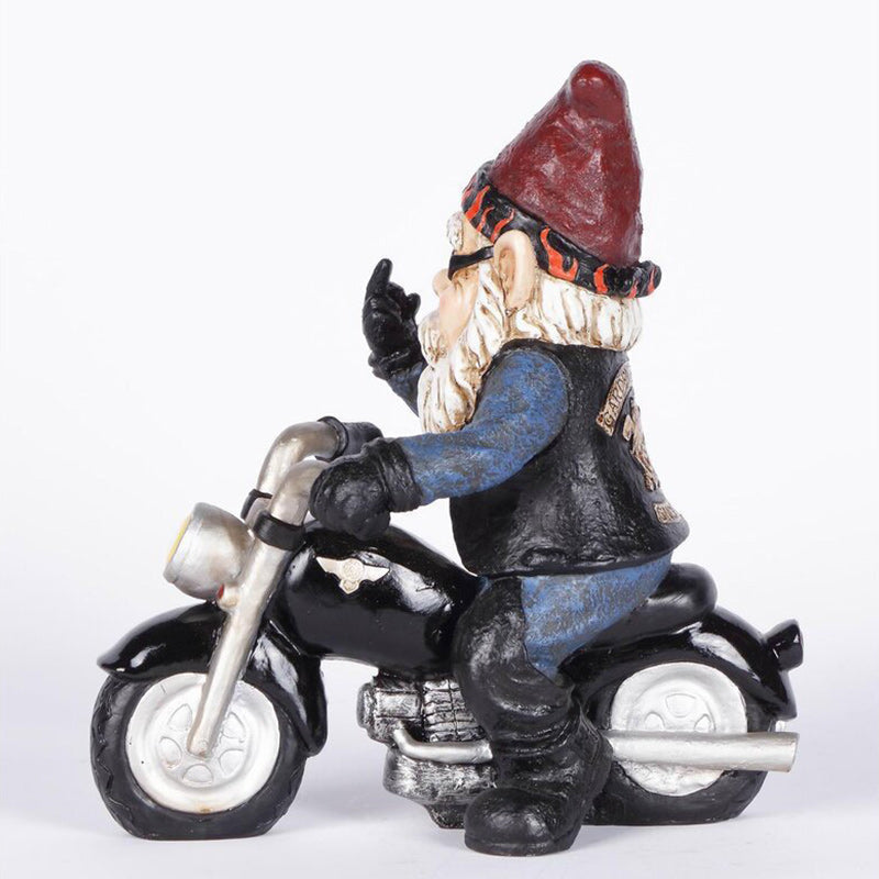 Gnome Dwarf Riding Motorcycle Garden Lawn Statue Ornament-xinru