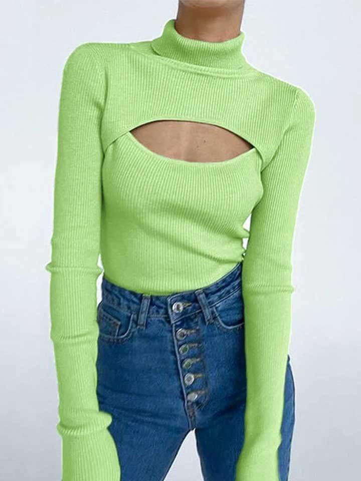 Women's Sexy Turtleneck Hollow Out Office Sweater-xinru