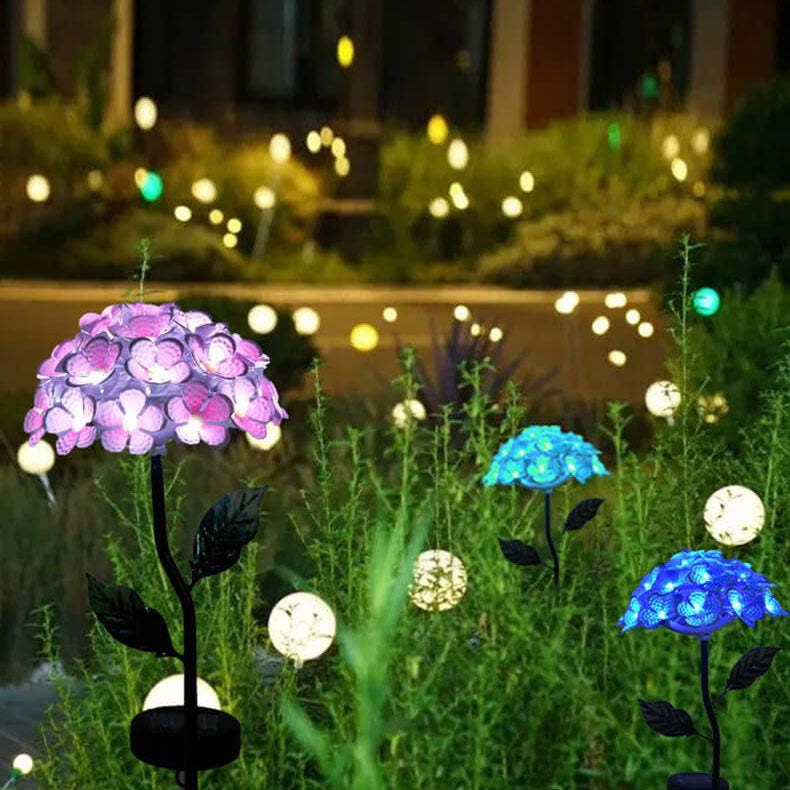 Modern Solar Outdoor Waterproof Simulation Hydrangea LED  Ground Plug Light-xinru