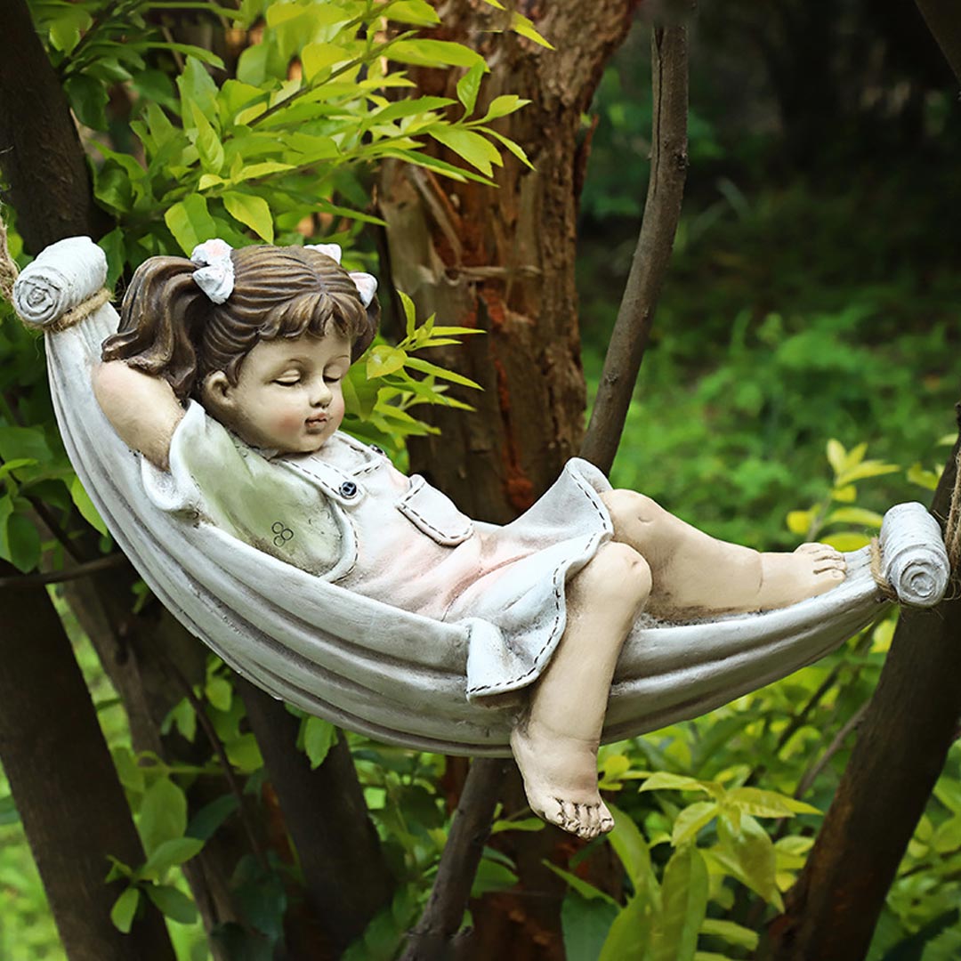 Resin Lying Boy Casual Girl Statue Garden Hang On Tree Decorative Pendant Decors-xinru
