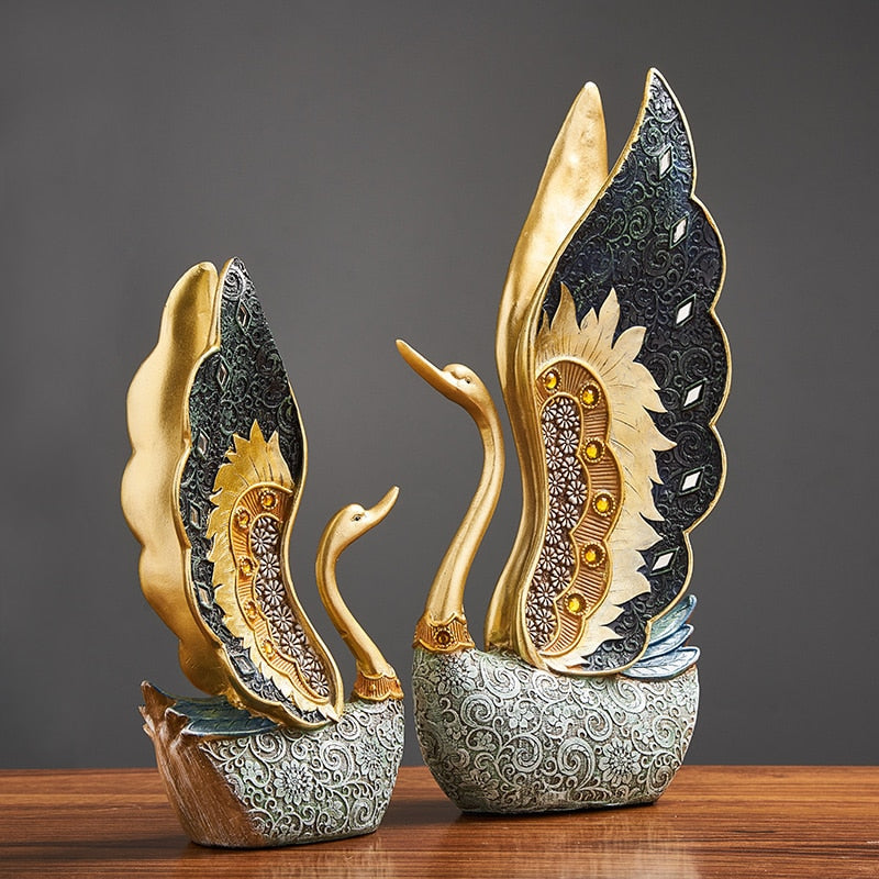 Home Garden Porcelain Figurine Of Couple Of Swans Decorated With Flowers-xinru