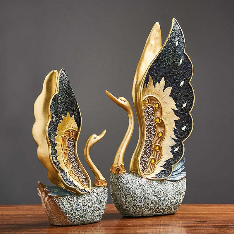 Home Garden Porcelain Figurine Of Couple Of Swans Decorated With Flowers-xinru