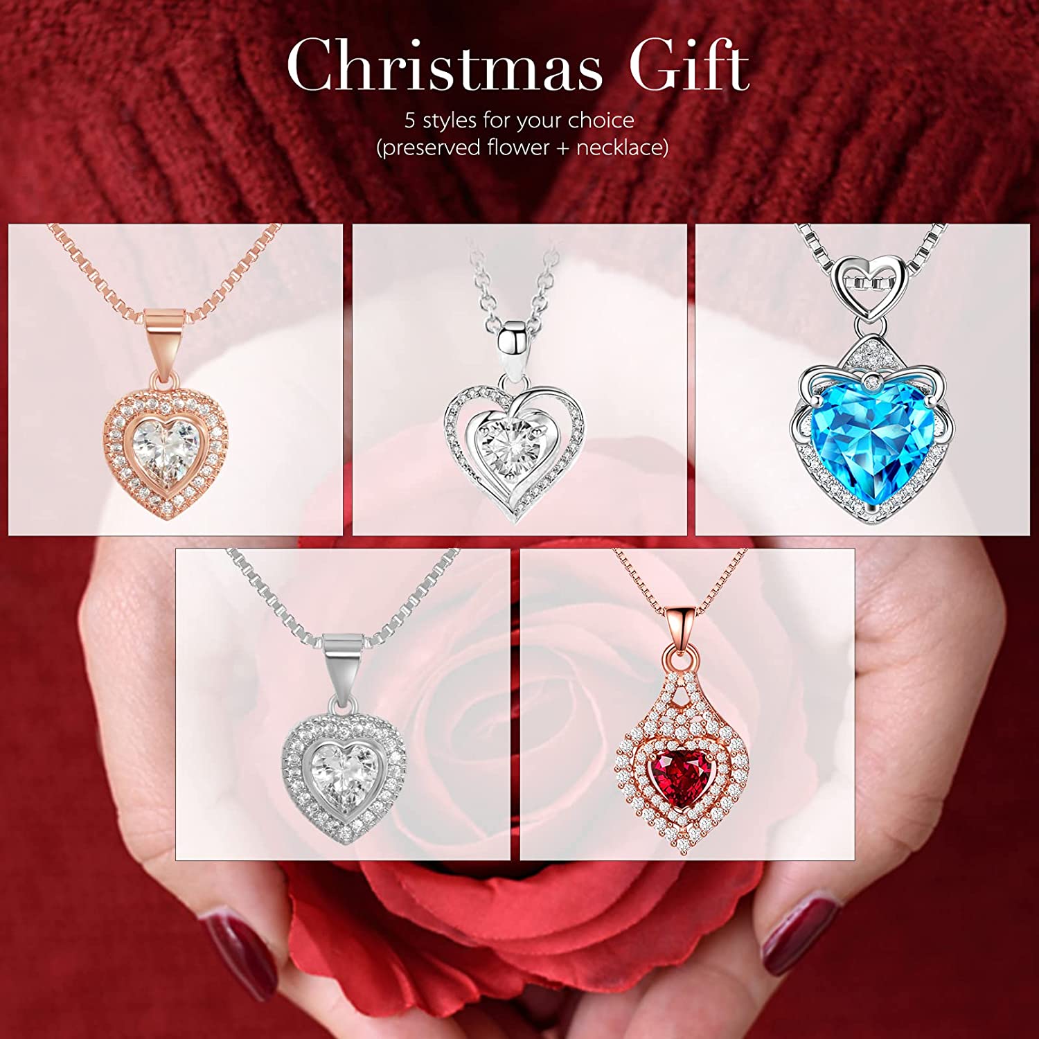 Mother's Day Gifts Preserved Real Rose with I Love You Heart Necklace-xinru