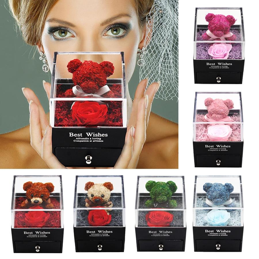 Immortal Preserved Rose Teddy Bear Box Display-xinru