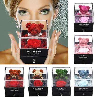 Immortal Preserved Rose Teddy Bear Box Display-xinru
