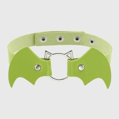 Women Heart Rivet Bat Wings Black Leather Choker Collar Necklace Party-xinru