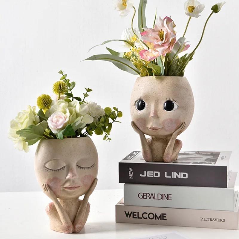 Face Flower Pot Head Planter Pot Succulent Planter Resin Decor-xinru
