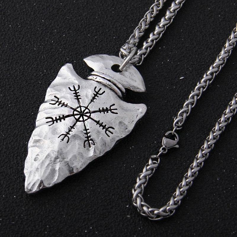 Nordic Viking Spear Pendant Necklace 閳ユガelm of Awe閳?Arrowhead Vegvisir Jewelry-xinru