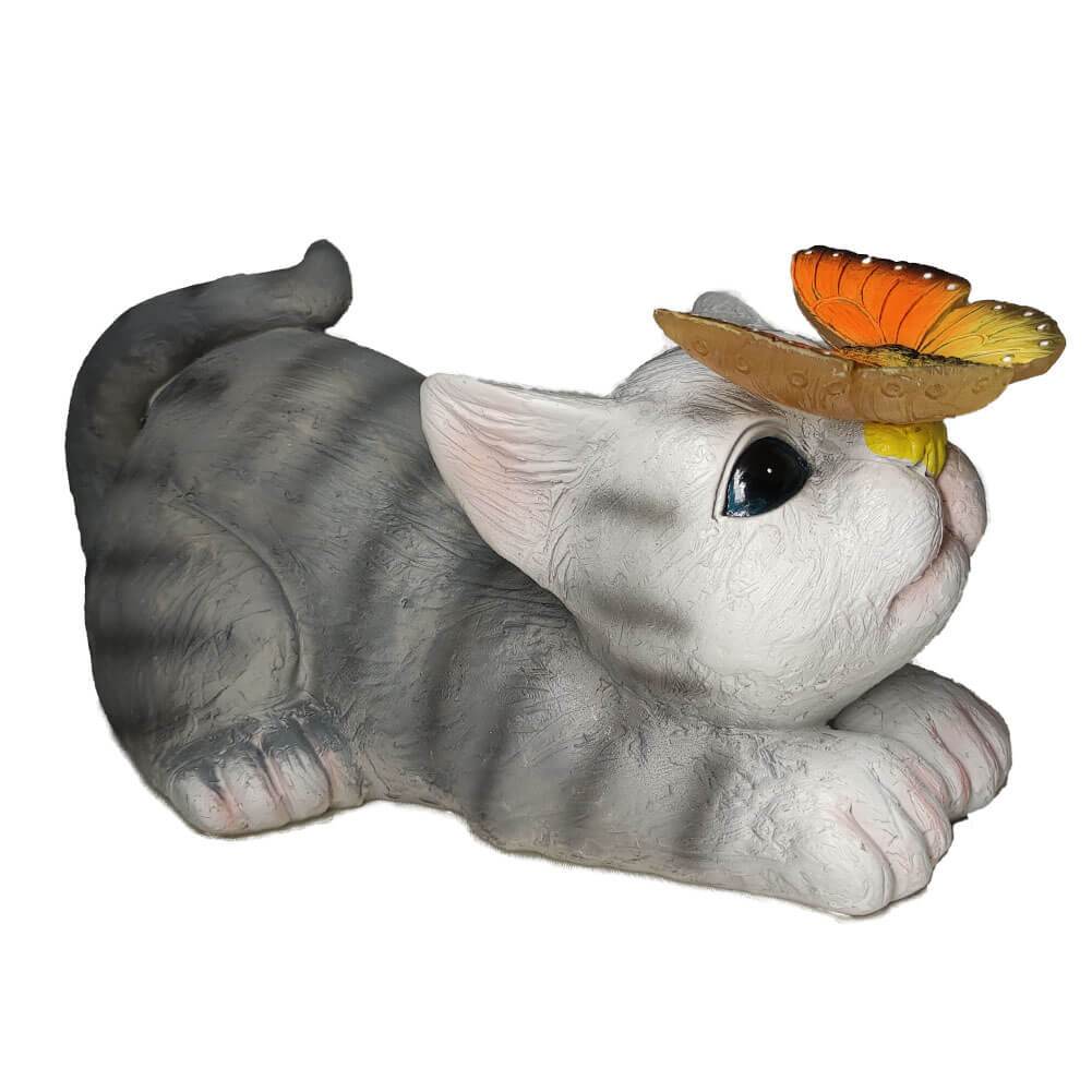Garden Statue Solar Cat Resin with Butterfly Resin LED Night Light-xinru