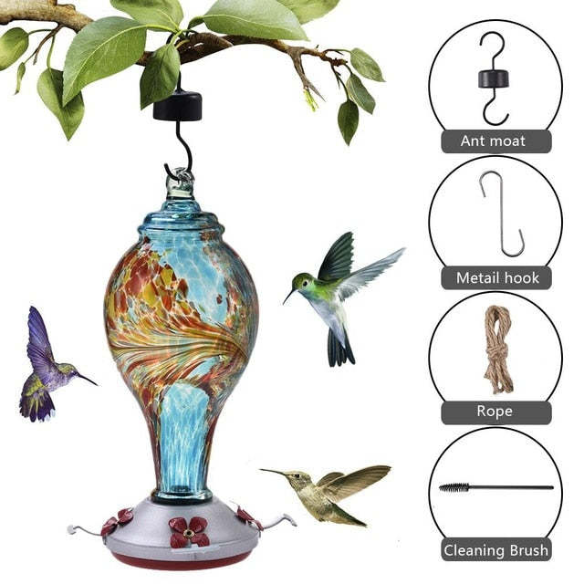Glass Hummingbird Feeder Animal Food Container Garden Decoration-xinru