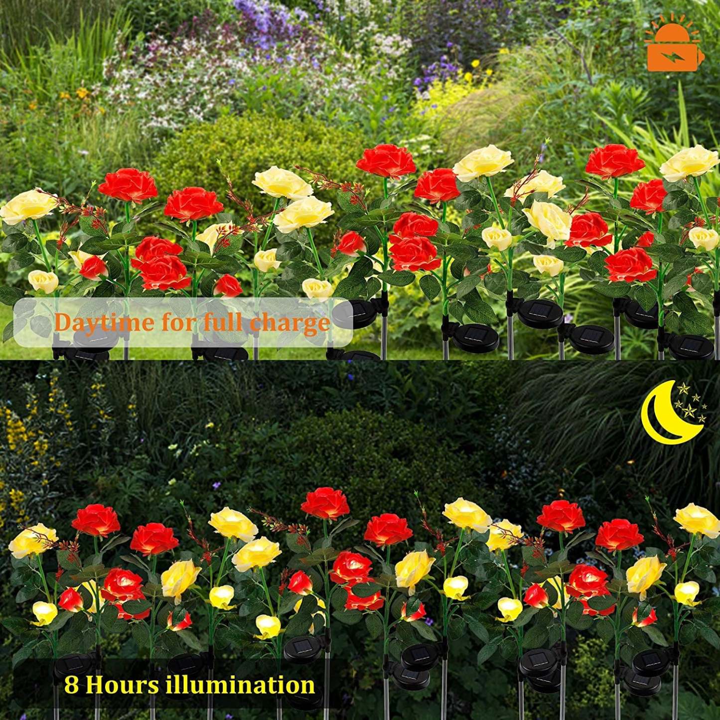2 Packs Solar Rose Flower Stake Lights With 6 Rose Flowers-xinru