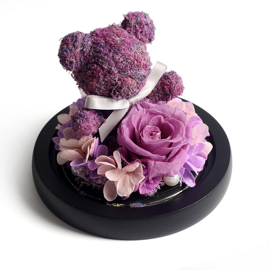 Immortal Preserved Rose Teddy Bear Glass LED Display-xinru