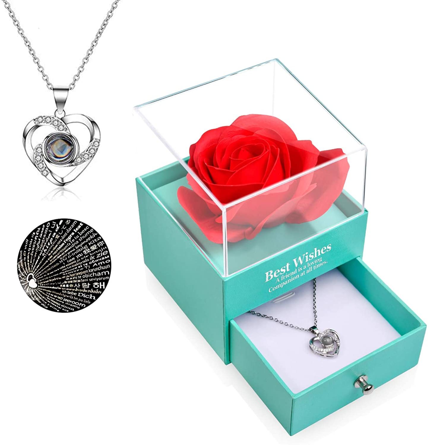 Mother's Day Gift Rose Love Sterling Silver Necklace 100 Languages Gift Box-xinru