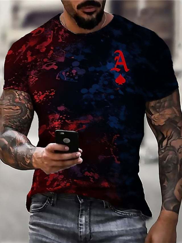 Men's Unisex Tee T shirt Shirt 3D Print Graphic Prints Poker Print Short Sleeve Daily Tops Casual Designer Big and Tall Red-xinru shop